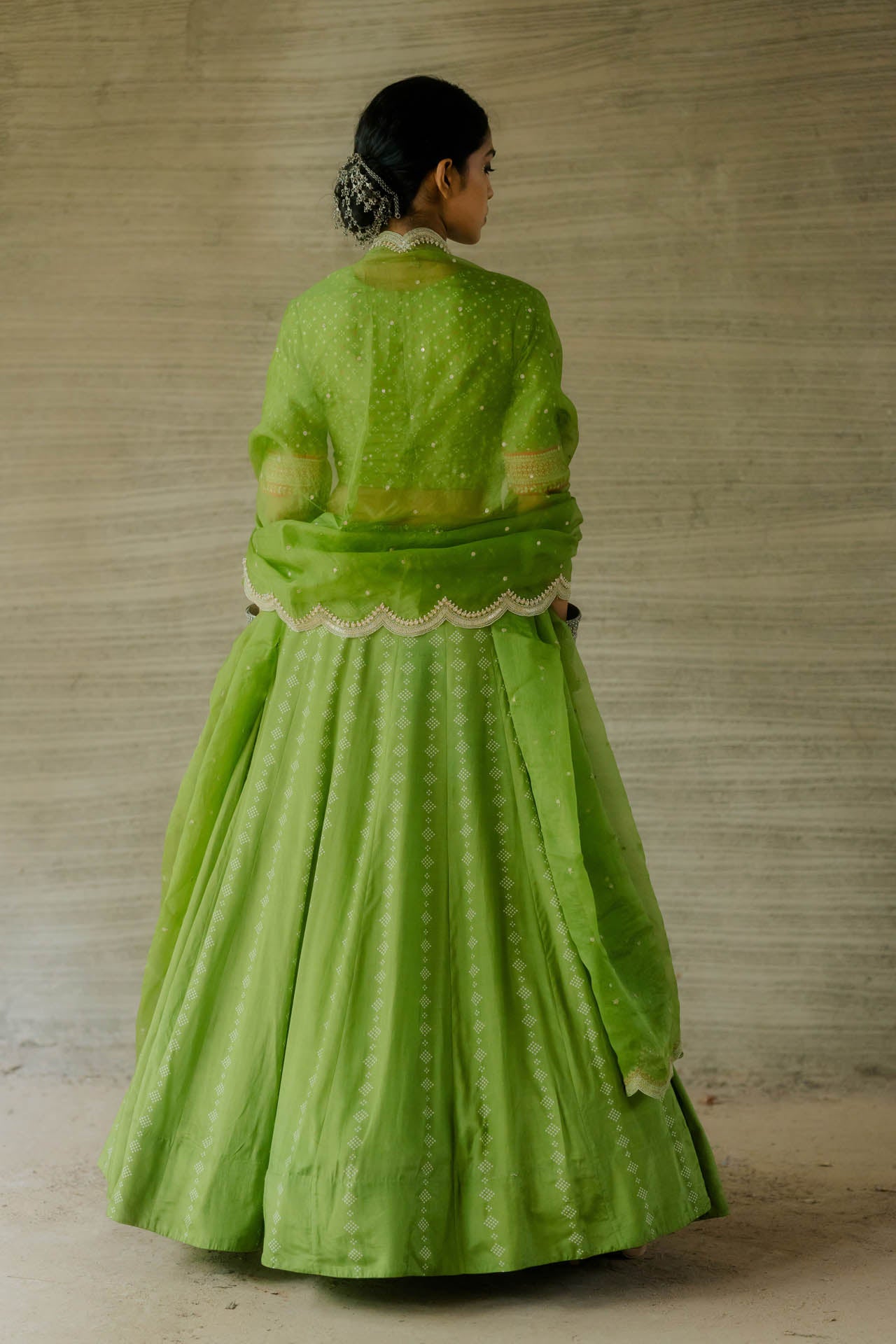 Green Multi Print Lehenga Set