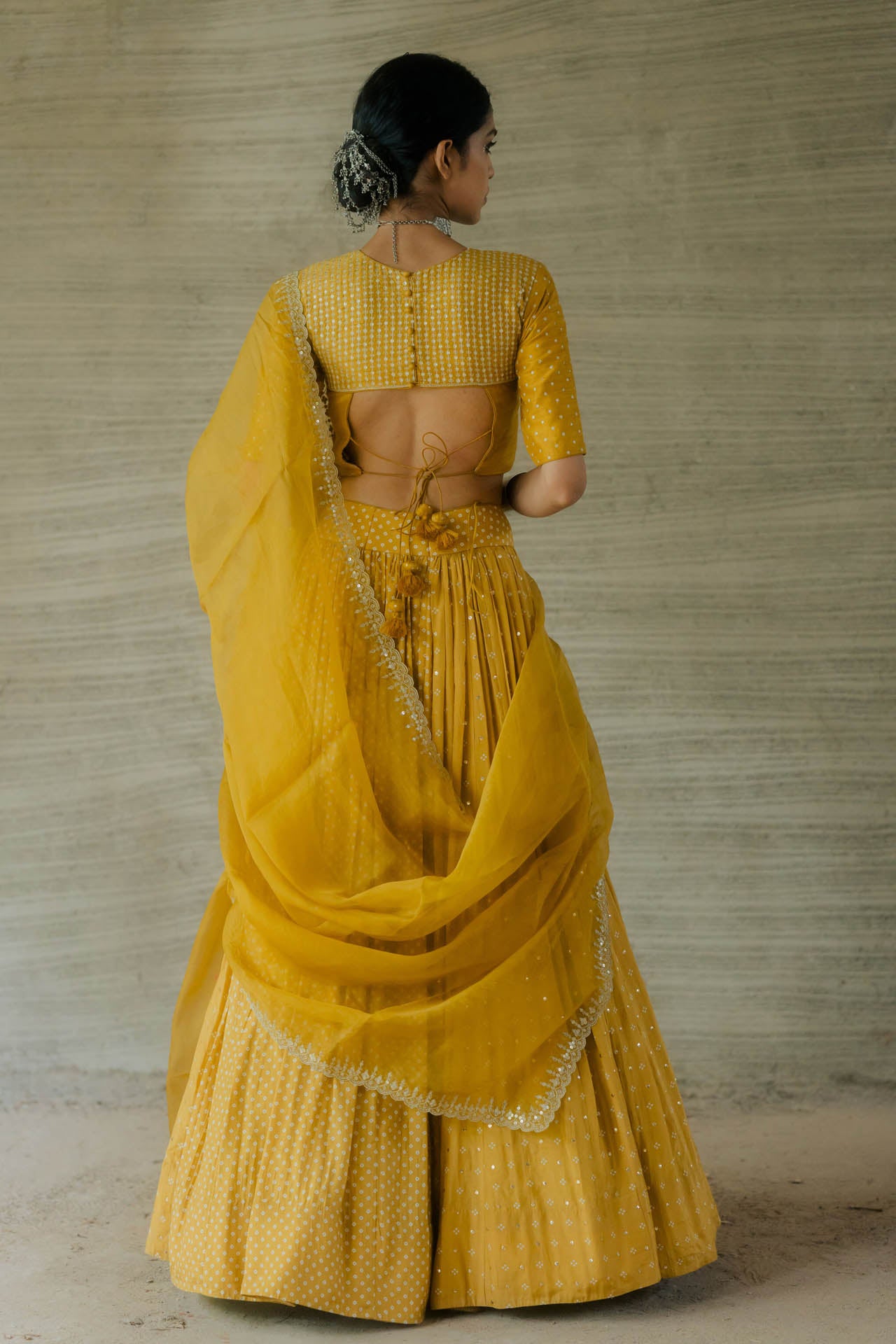 Mustard Bandhani Printed Lehenga Set