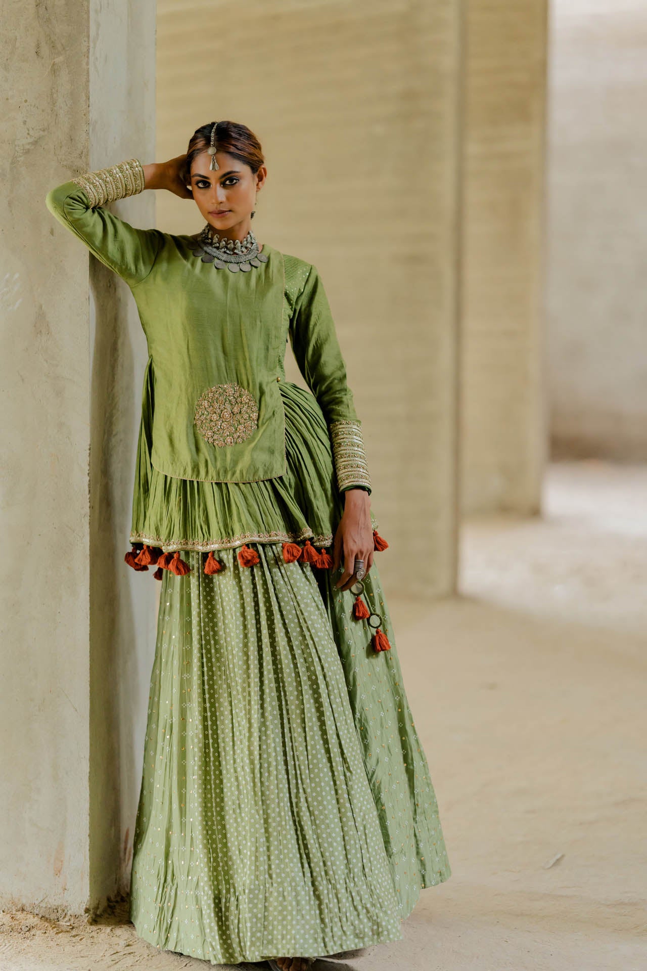 Olive Peplum Lehenga Set
