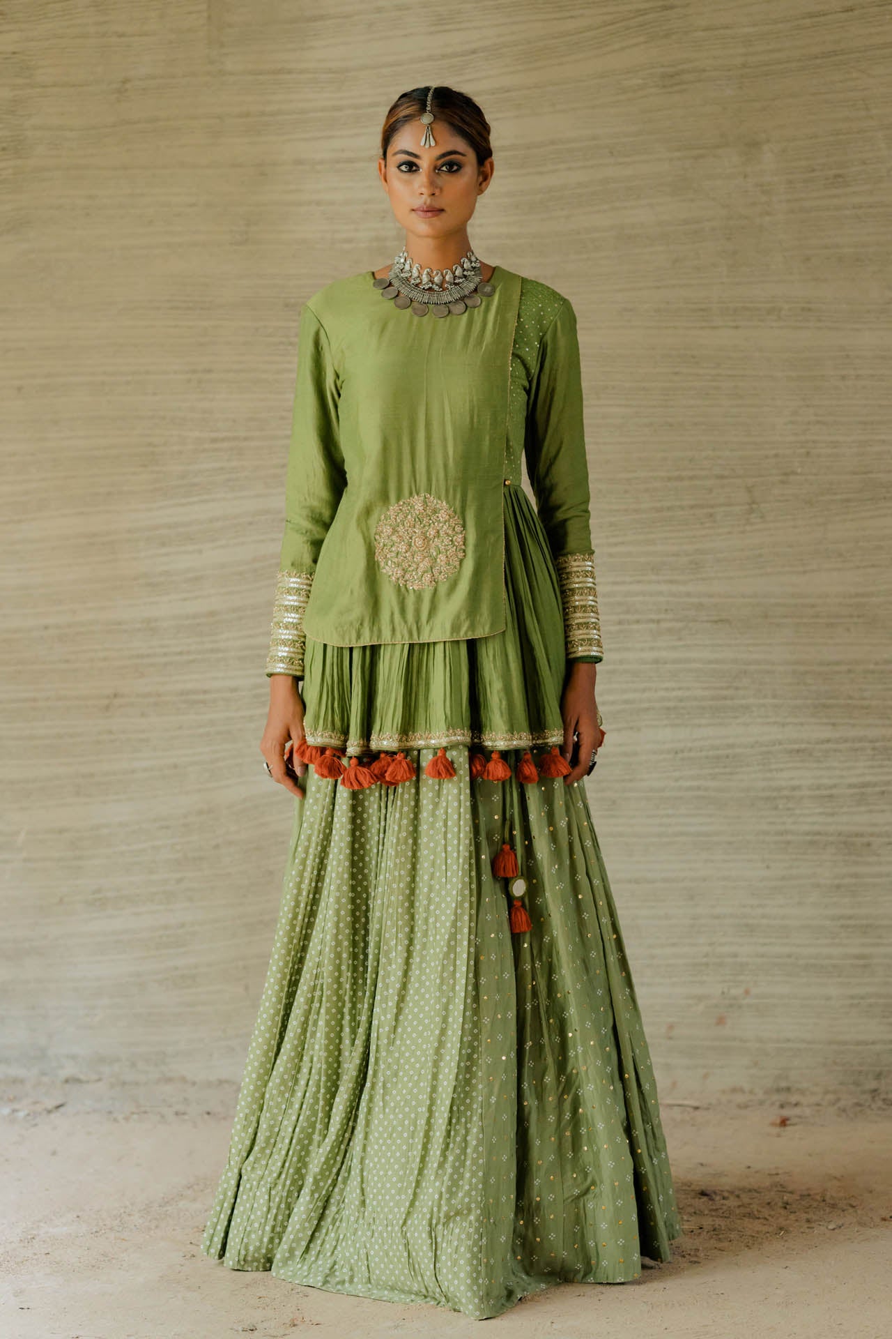Olive Peplum Lehenga Set