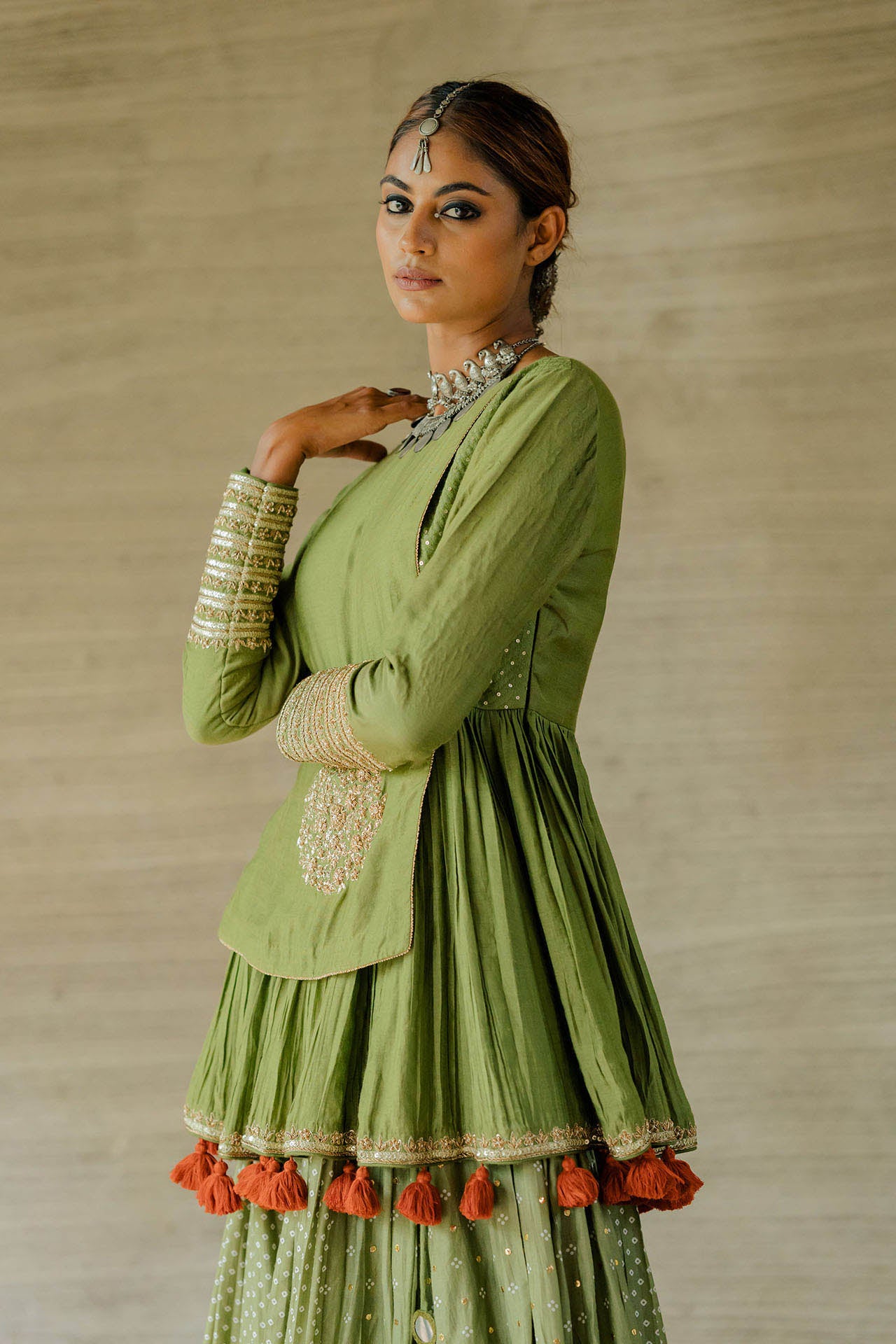 Olive Peplum Lehenga Set