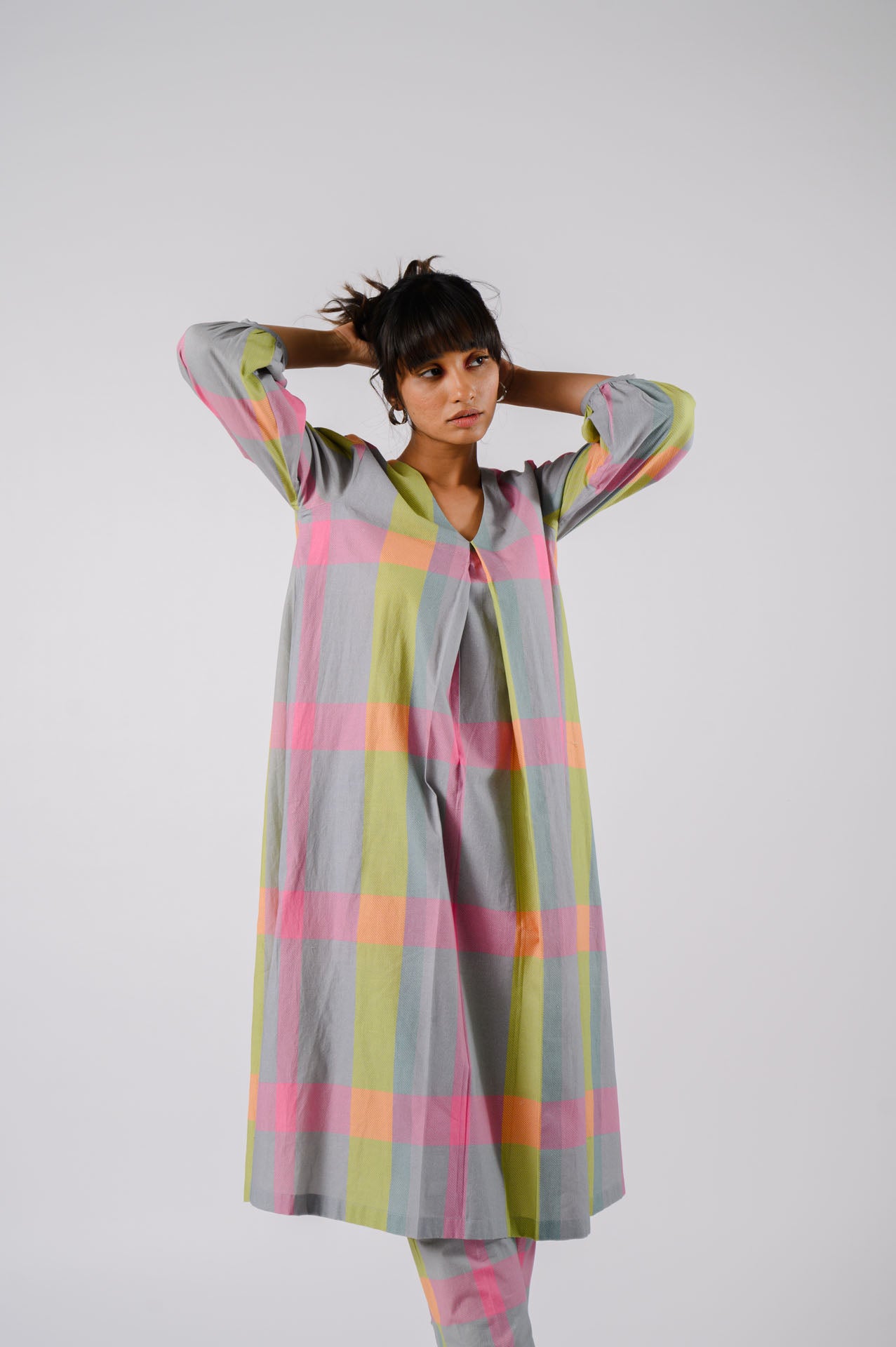 Grey Multi-Colour Checkered Kurta