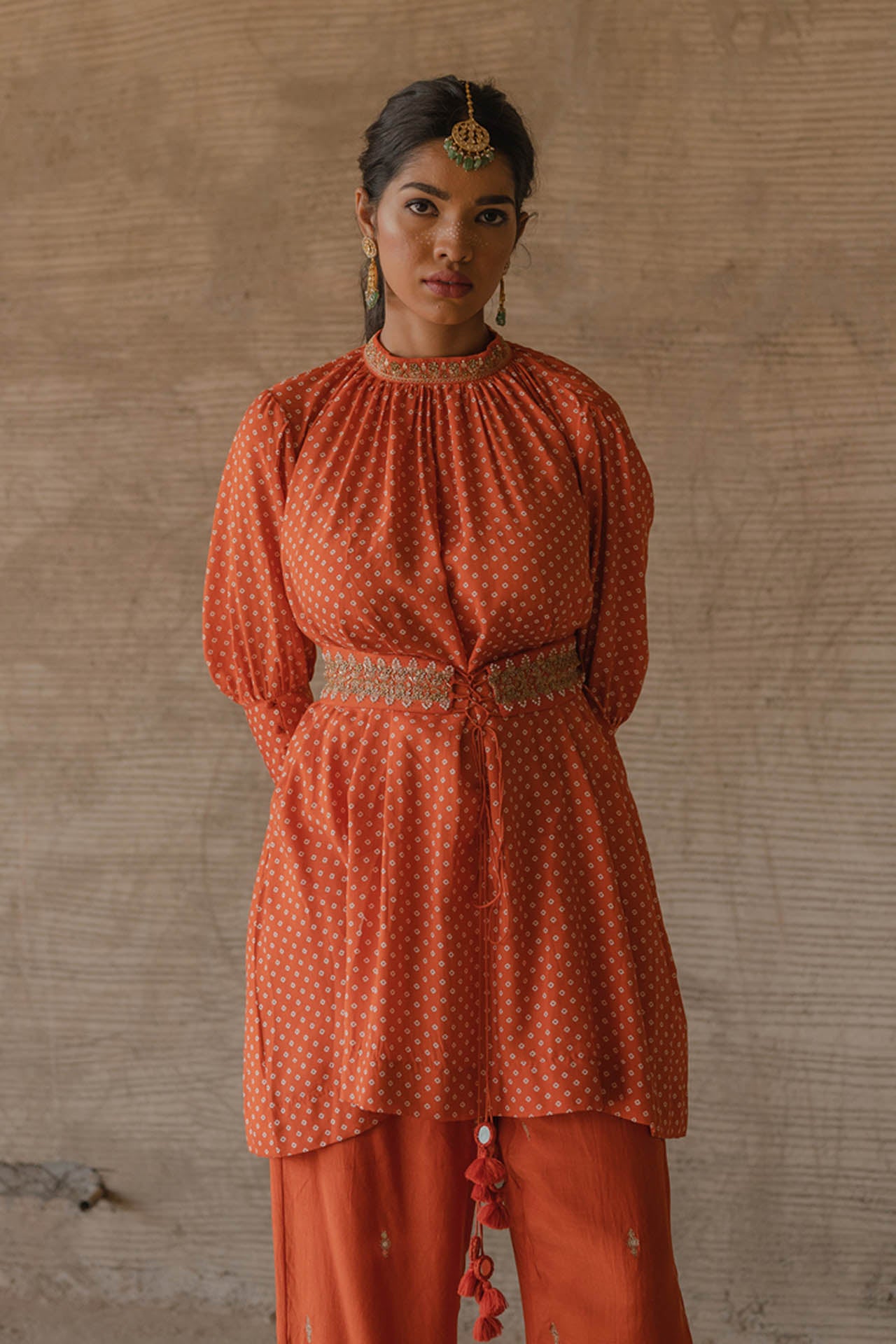 Orange Bandhej Co-Ord Set