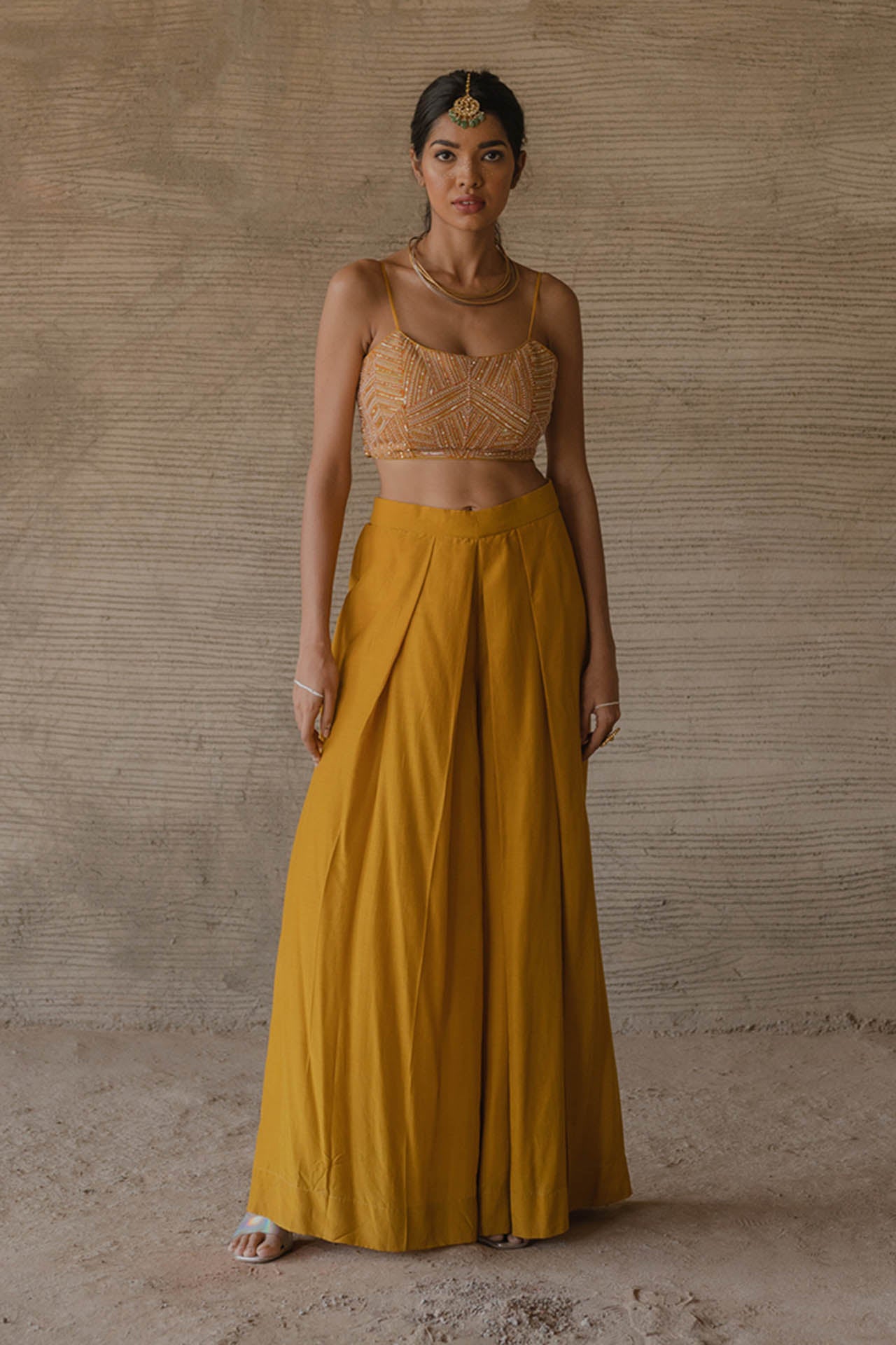 Mustard Organza Cape Set