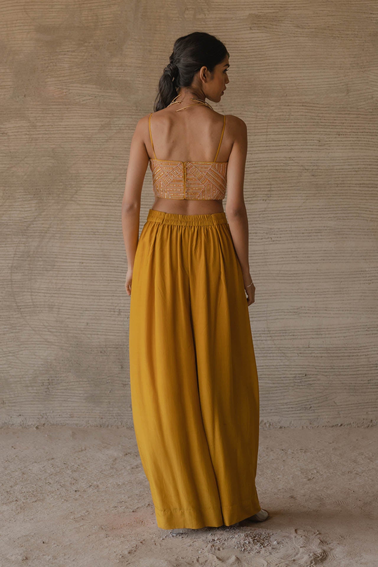 Mustard Organza Cape Set