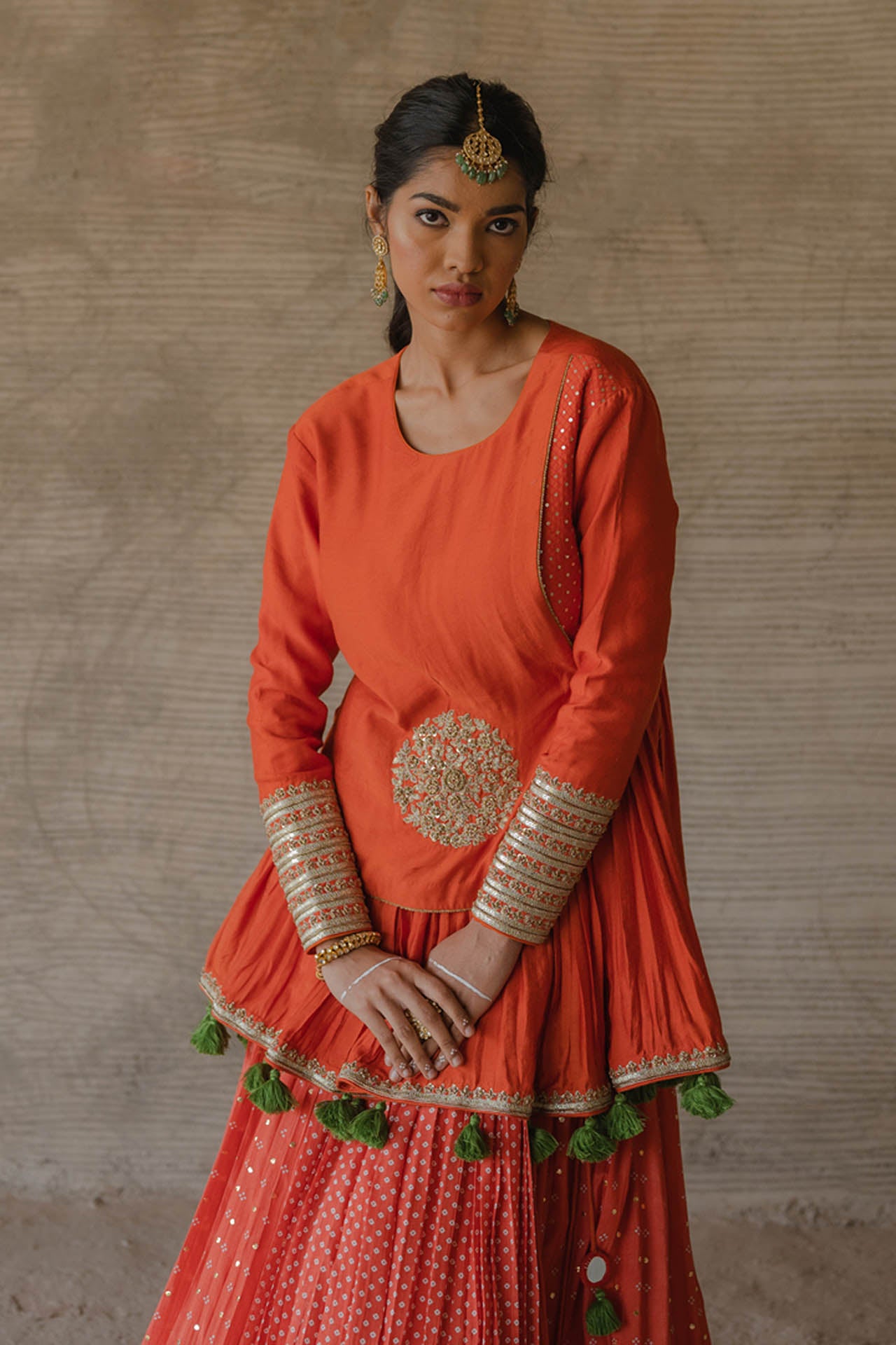 Orange Peplum Lehenga Set