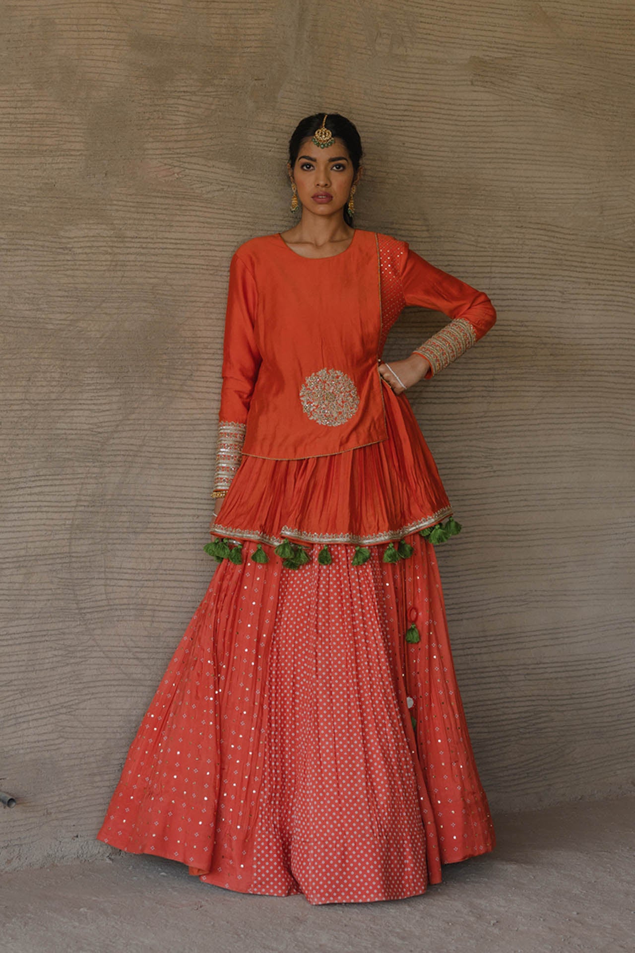 Orange Peplum Lehenga Set