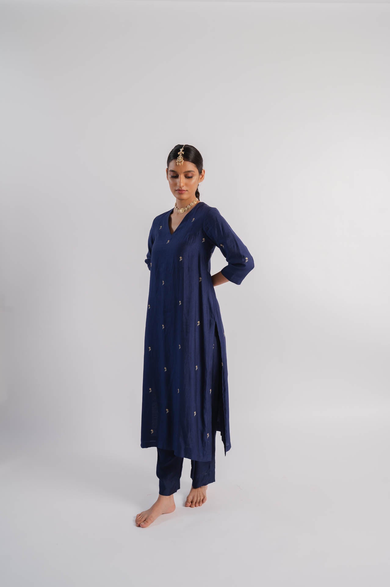 Navy Blue Spun Silk Kurta Set
