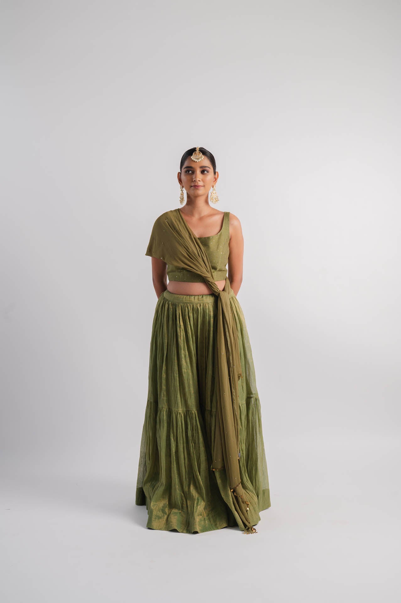 Olive Green Tissue Gharara Set
