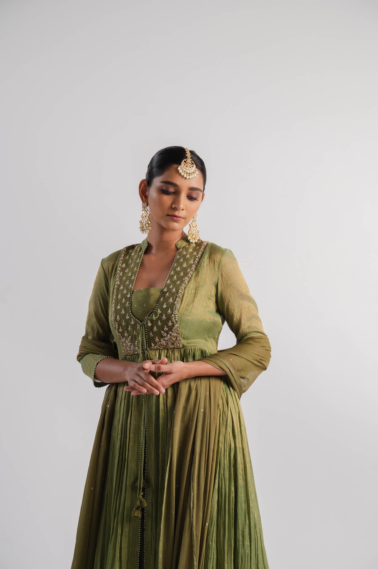 Olive Green Tissue Gharara Set