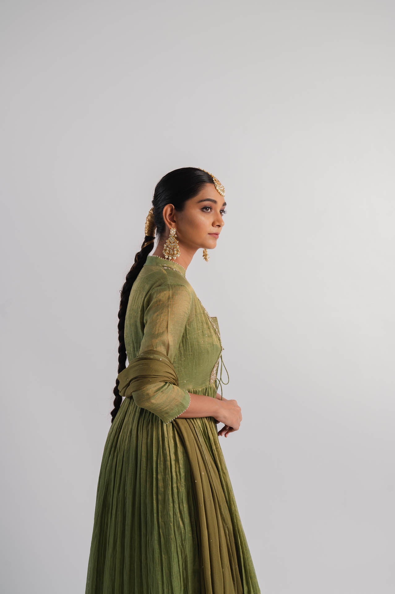 Olive Green Tissue Gharara Set