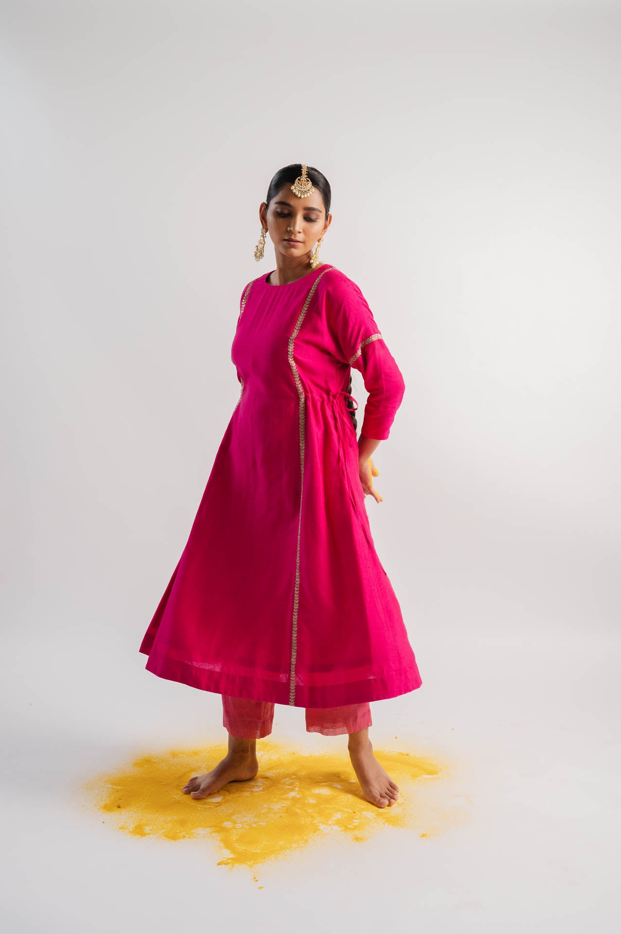 Pink Vertical Line Embroidered Kurta Set