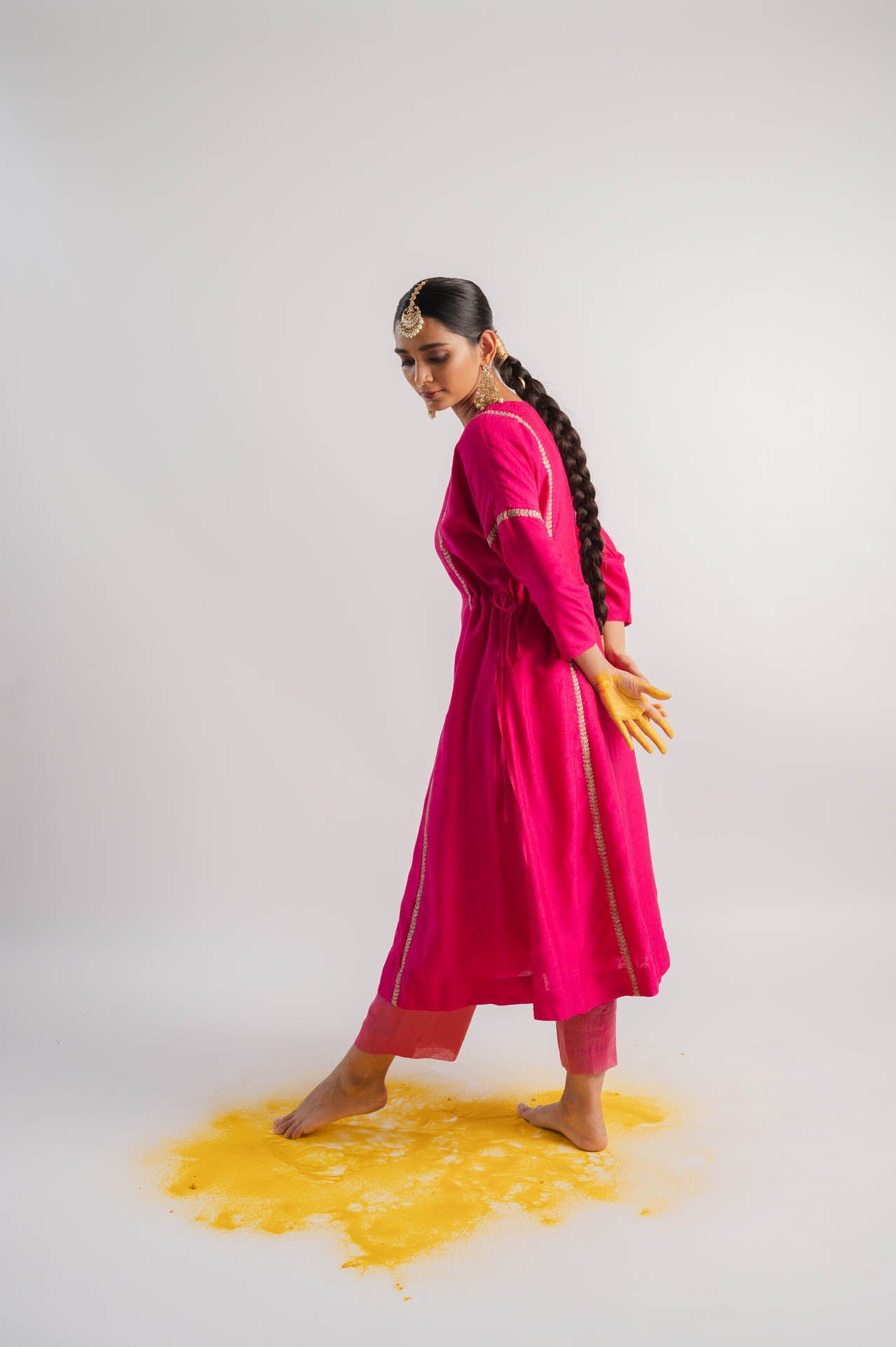 Pink Vertical Line Embroidered Kurta Set