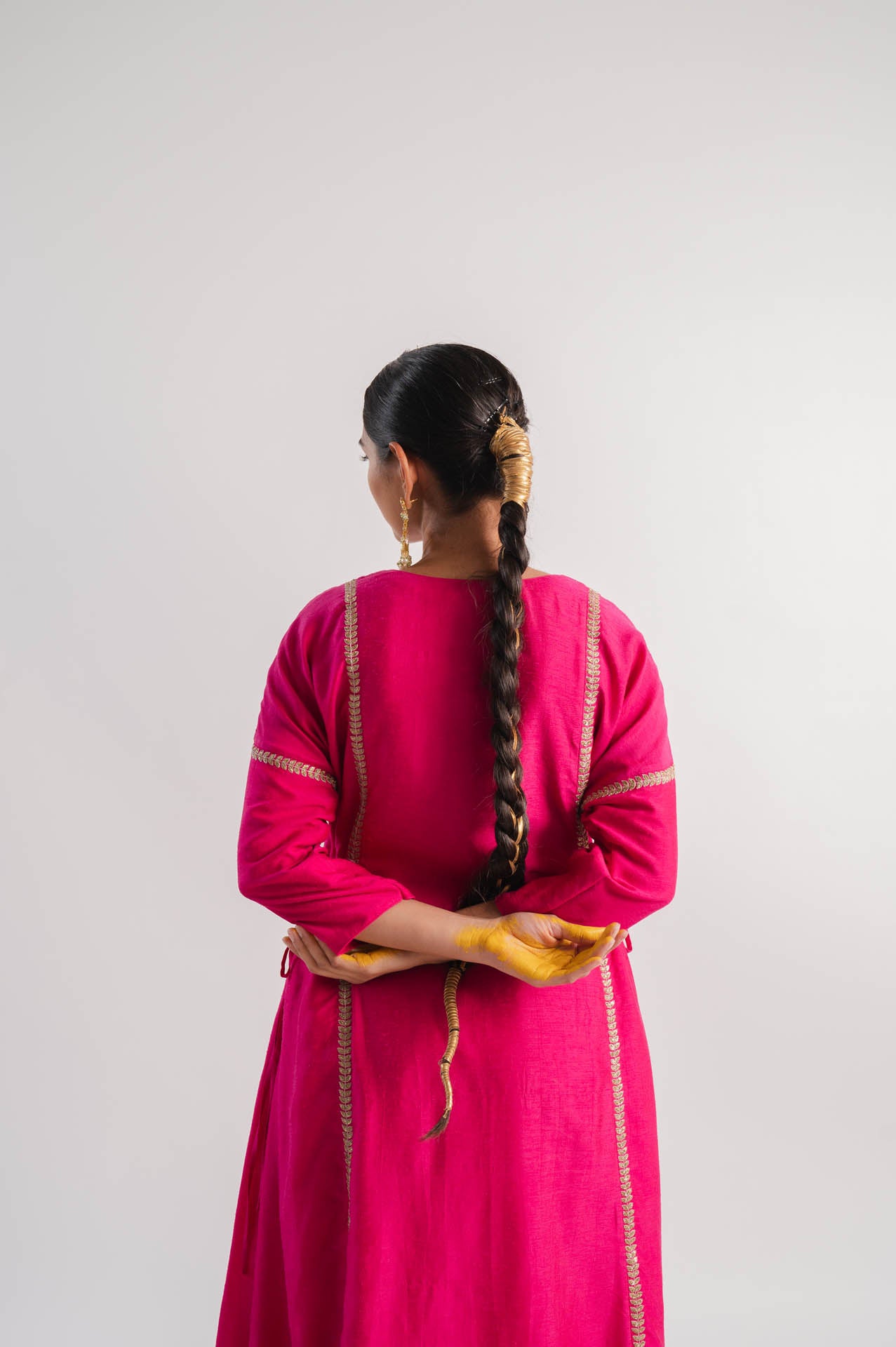 Pink Vertical Line Embroidered Kurta Set