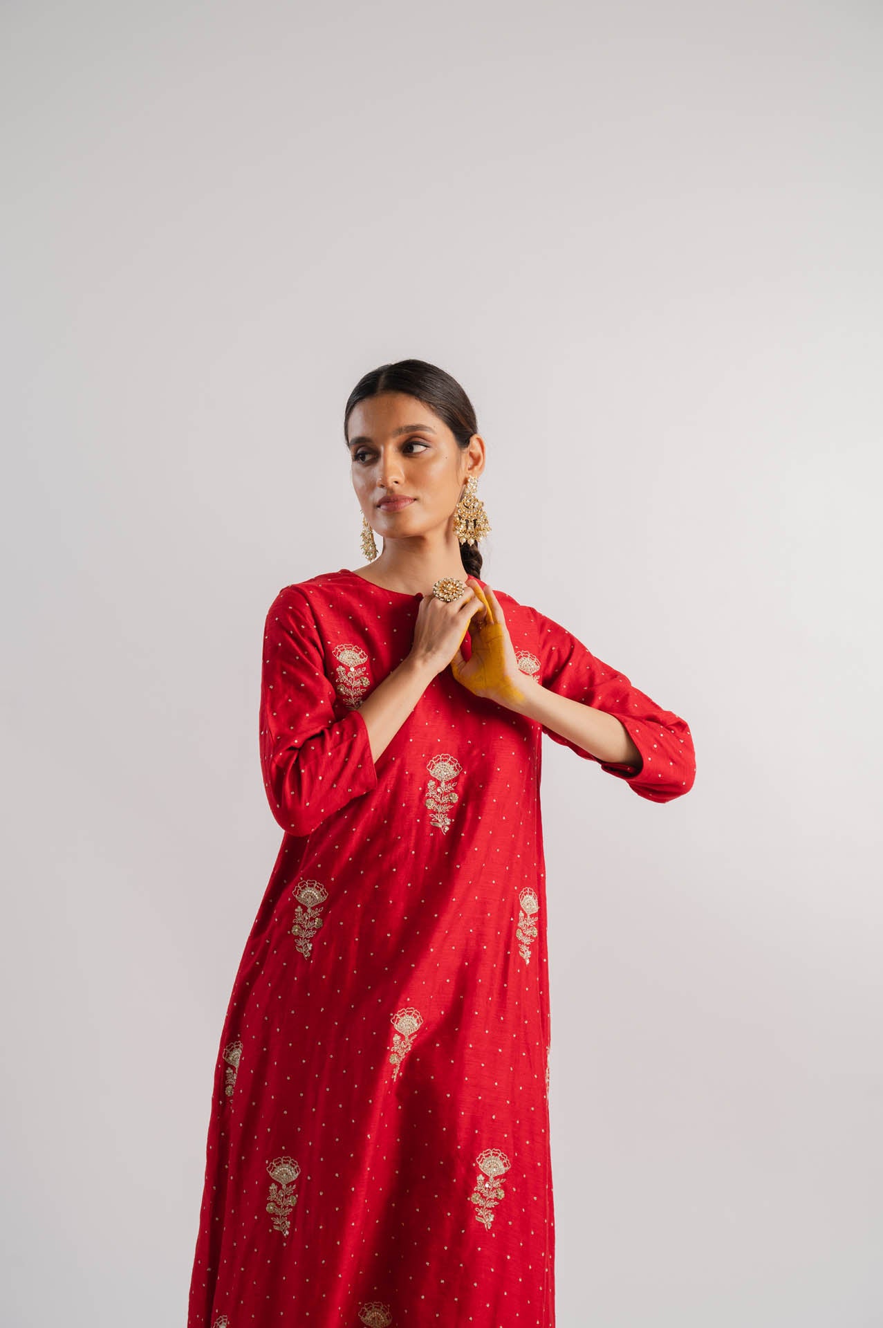 Red Hand Embroidered Kurta Set