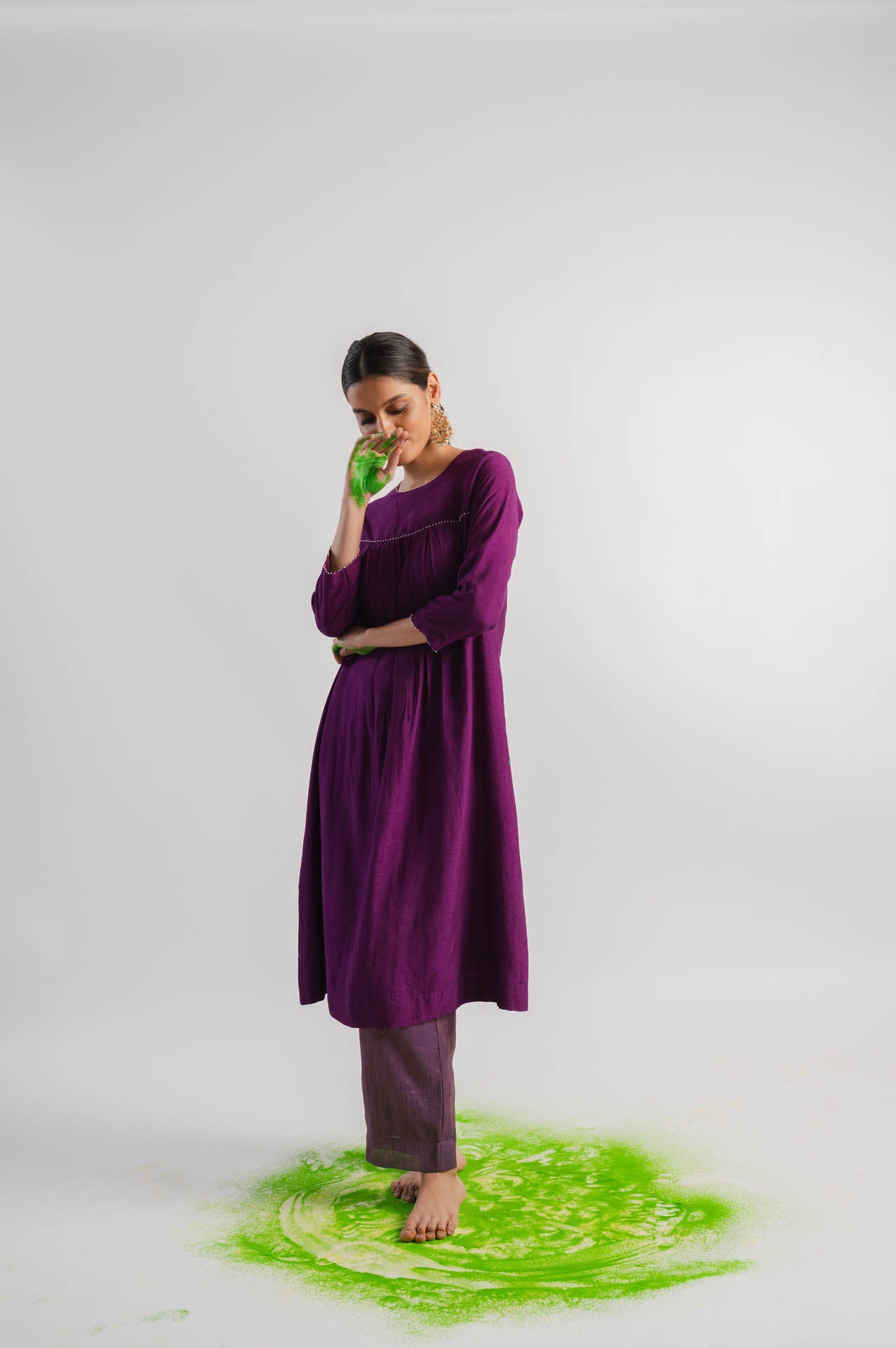 Purple Slub Silk Kurta Set