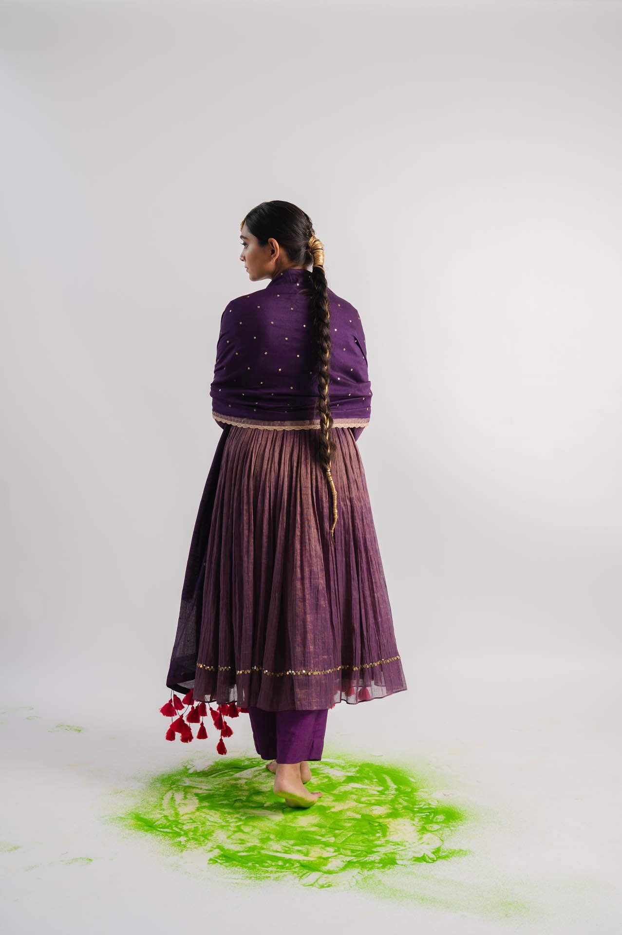 Purple Tissue Anarkali Kurta Set