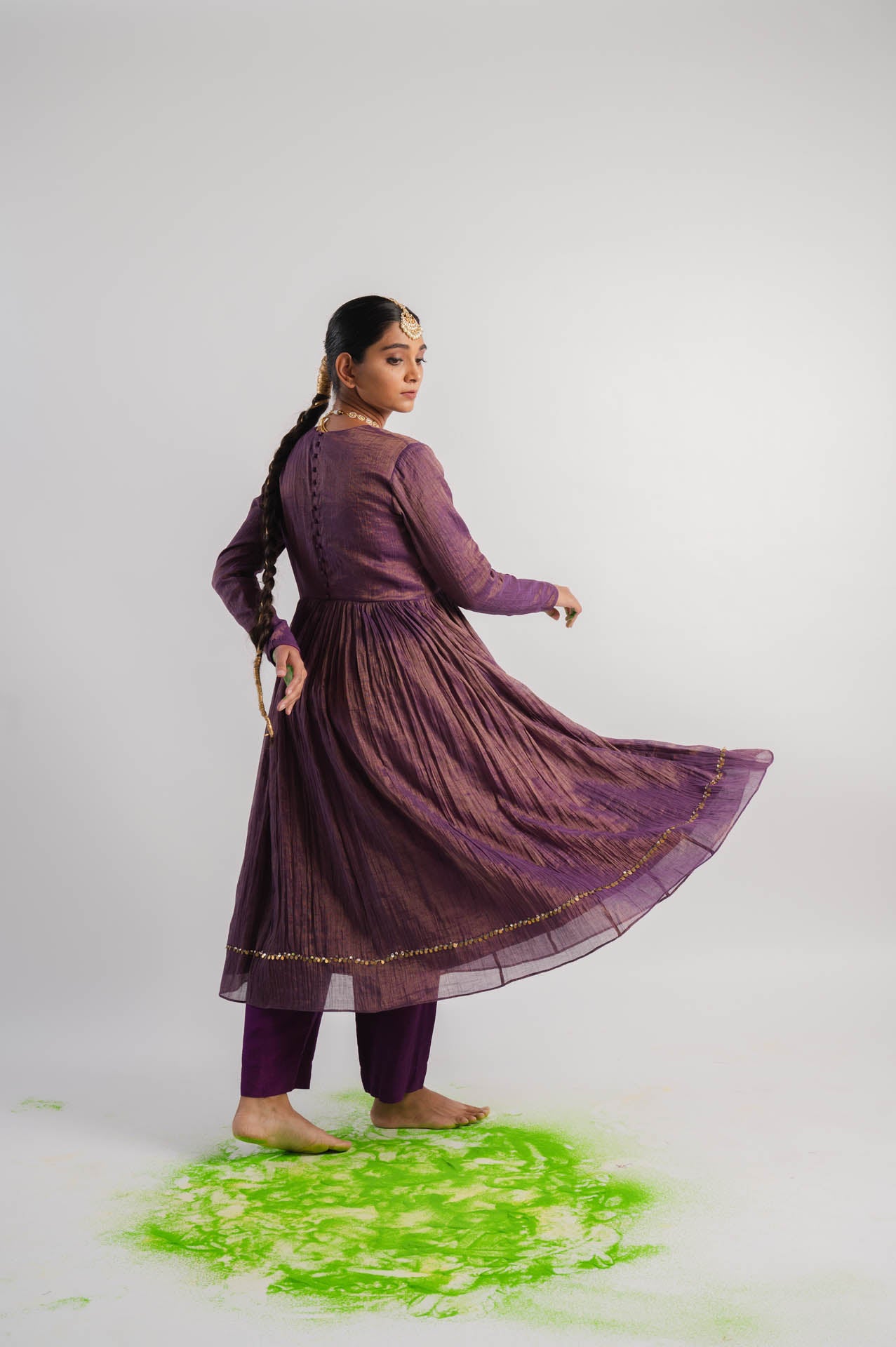 Purple Tissue Anarkali Kurta Set