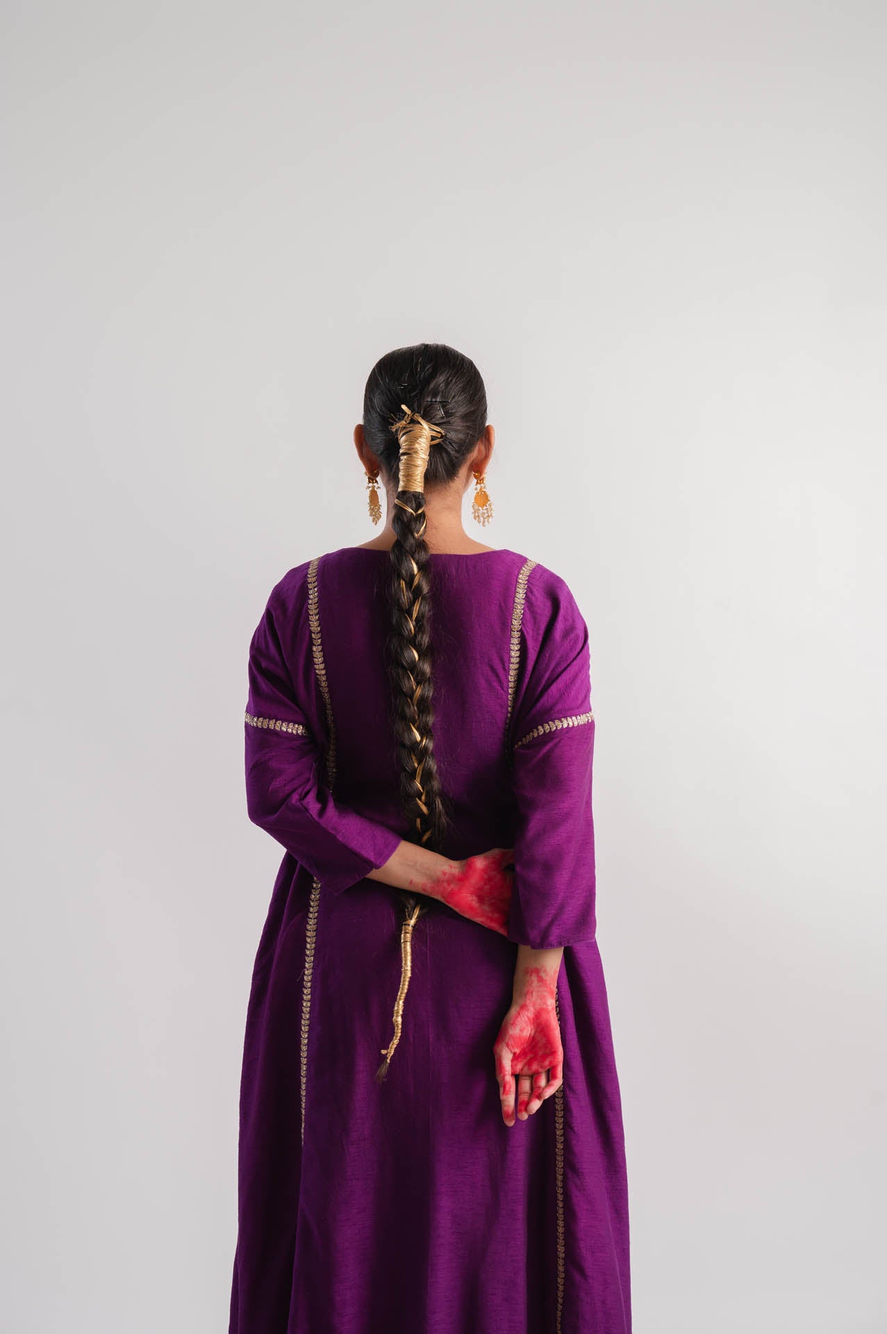 Purple Vertical Line Embroidered Kurta Set