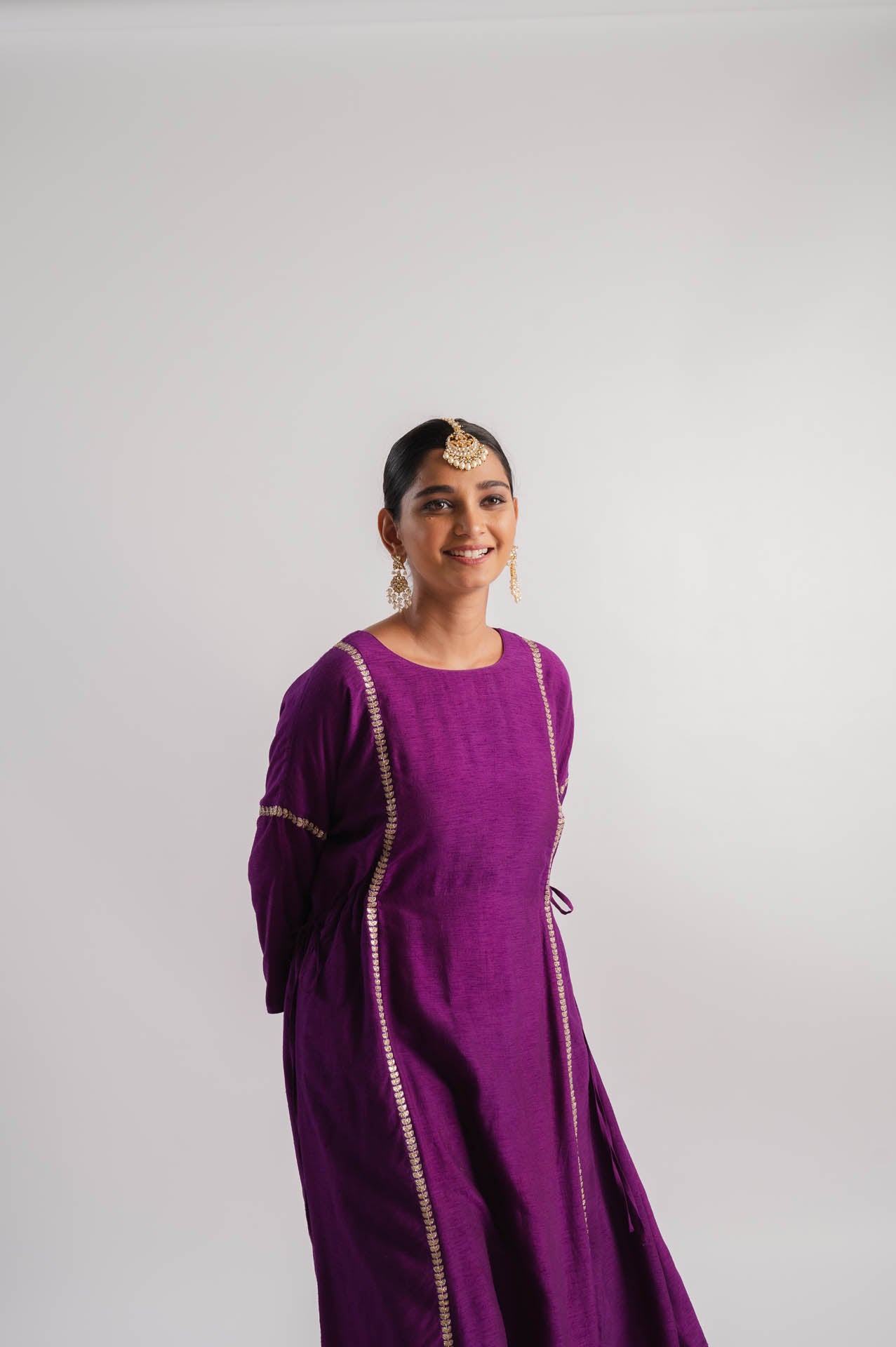 Purple Vertical Line Embroidered Kurta Set