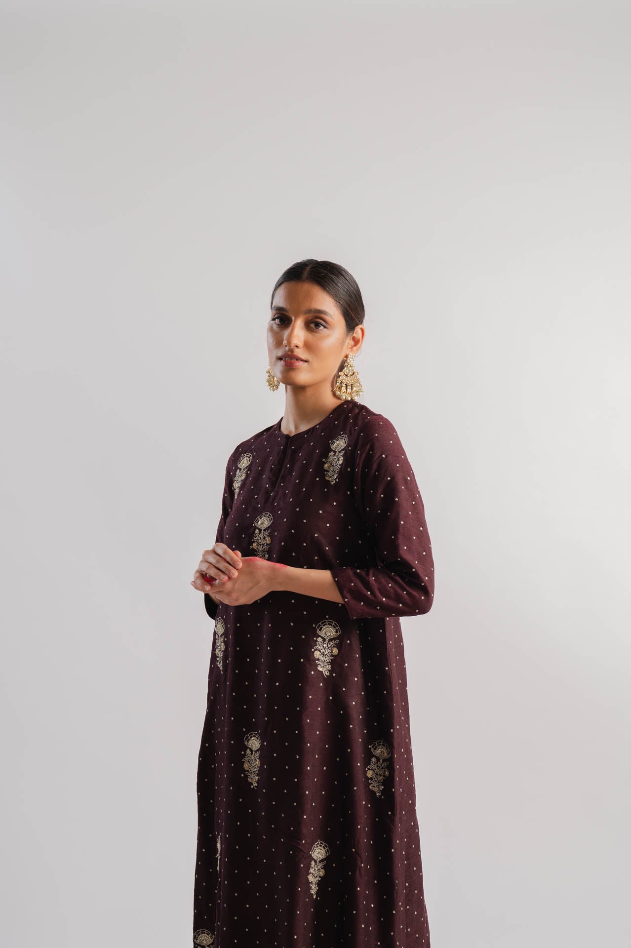 Brown Embroidered Kurta Set