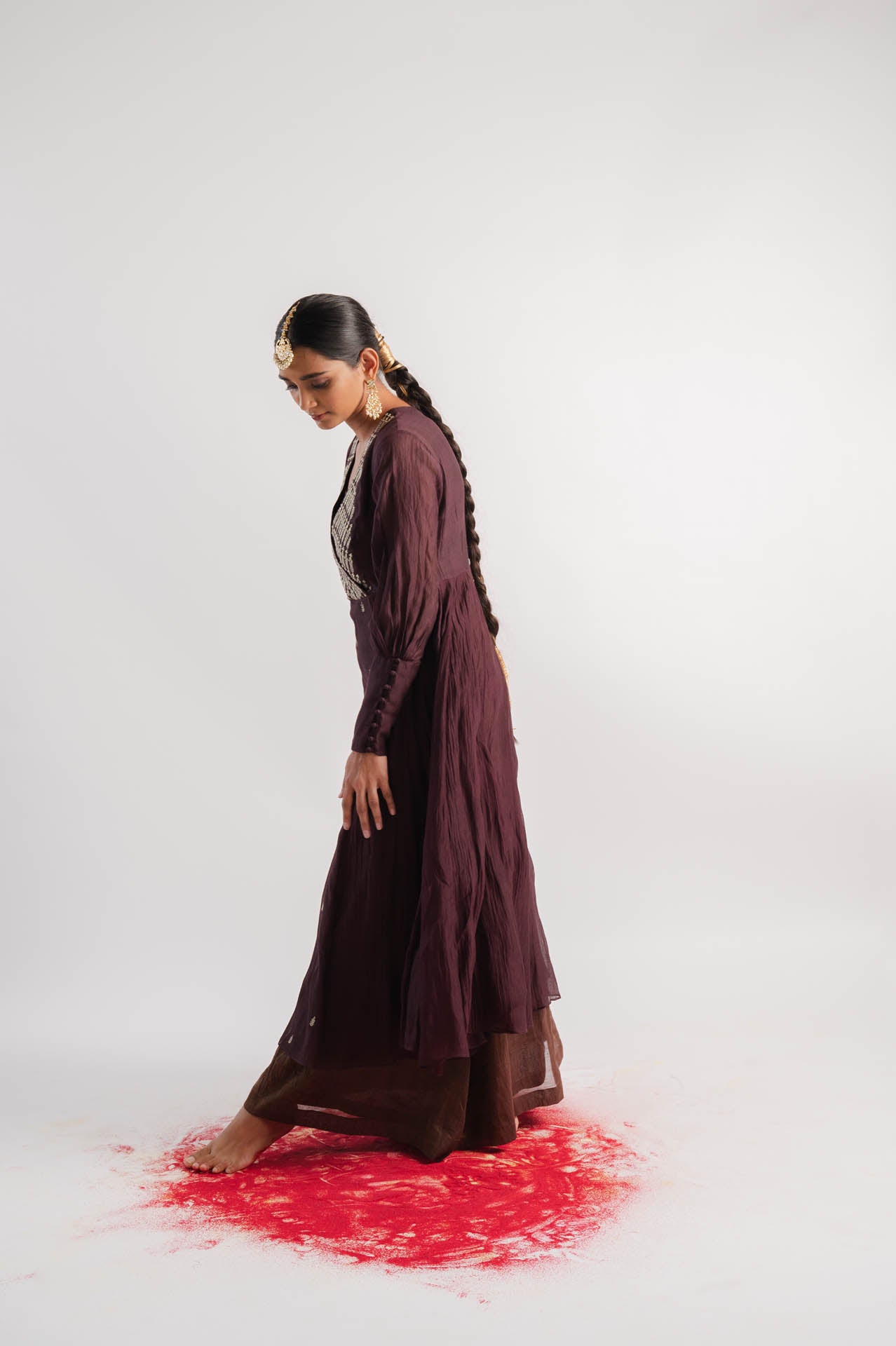Brown Chanderi Dress With Tissue Inner