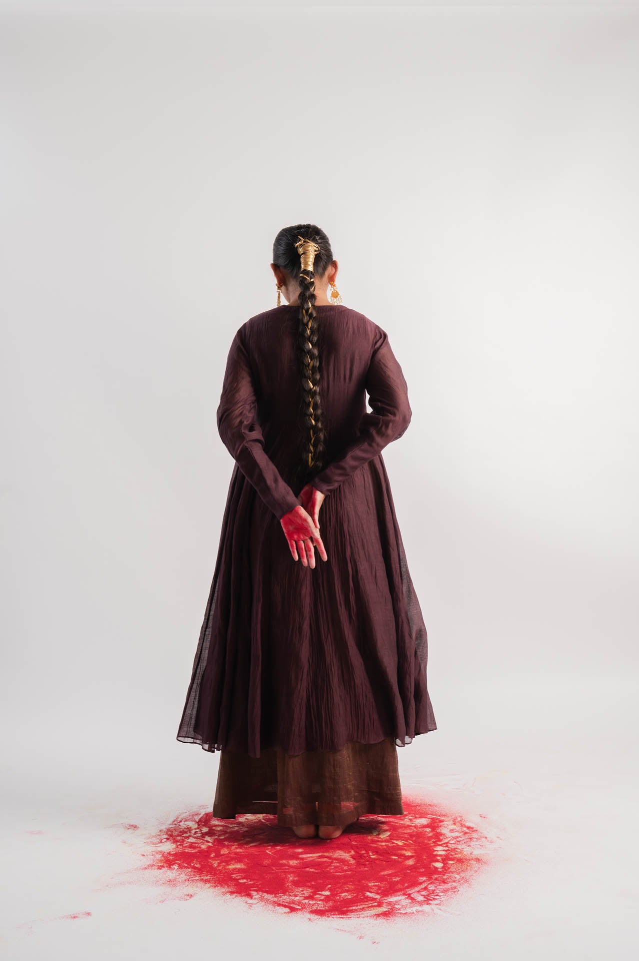 Brown Chanderi Dress With Tissue Inner