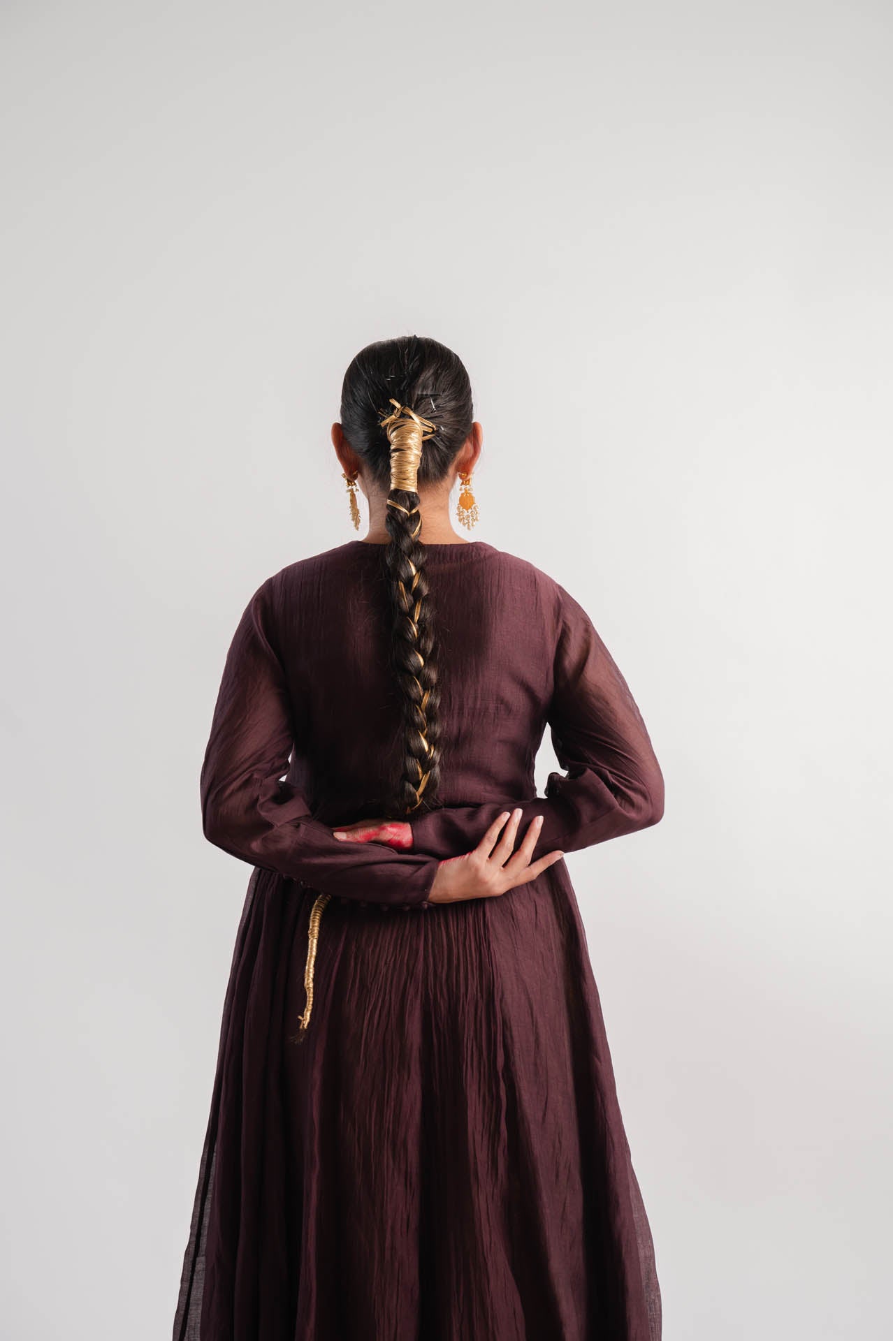 Brown Chanderi Dress With Tissue Inner