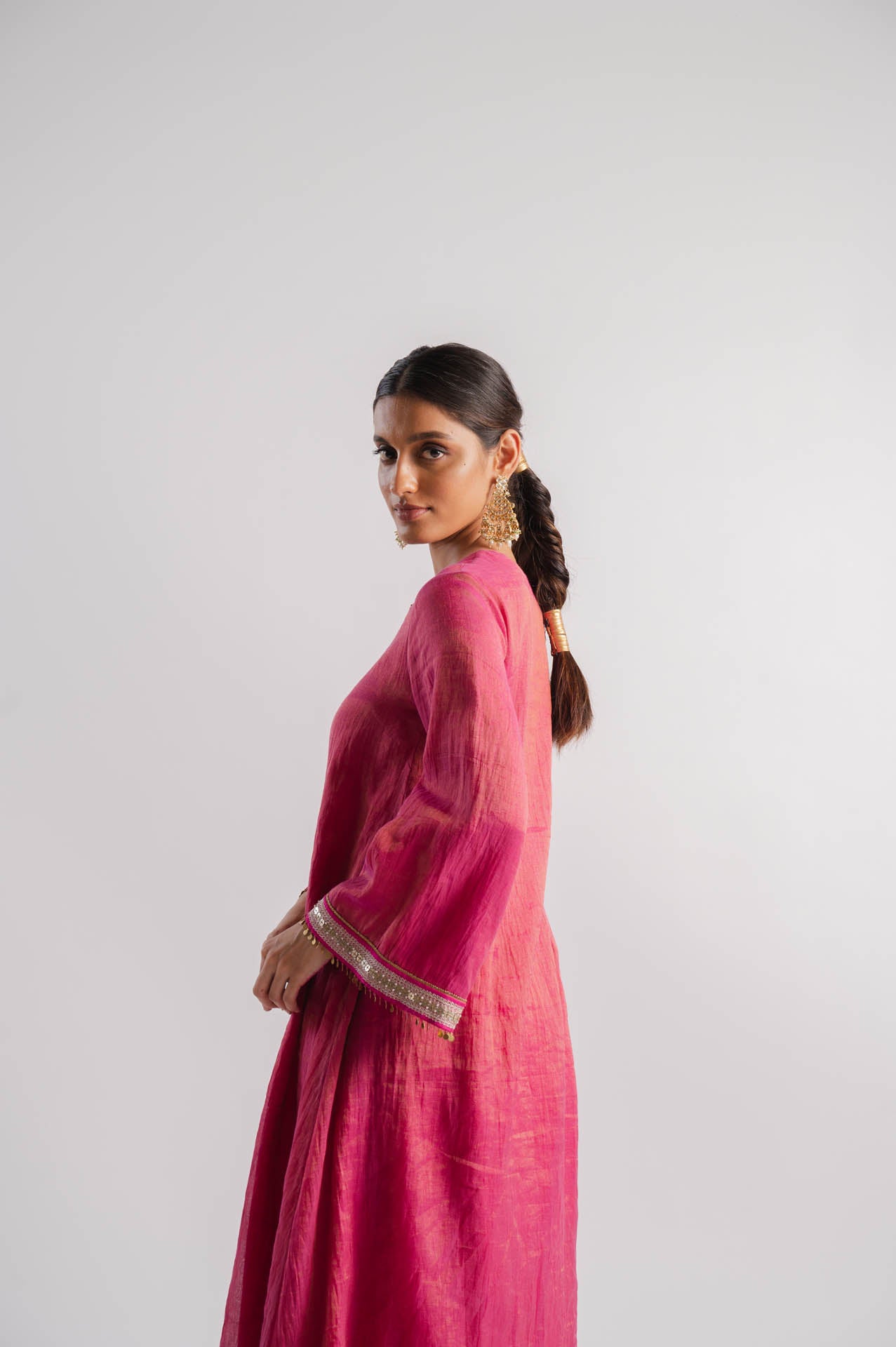 Pink Tissue Bell Sleeve Kurta Set