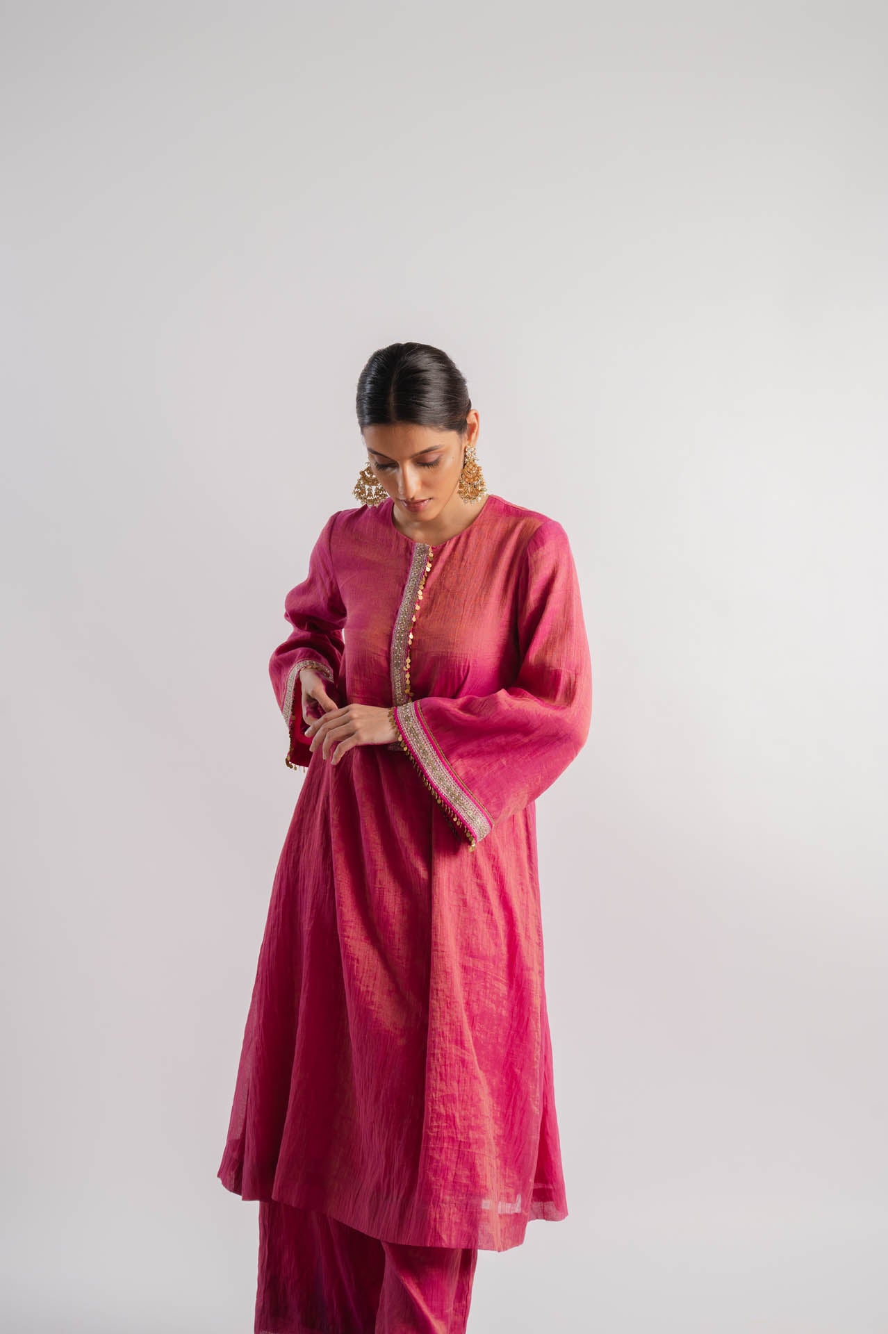 Pink Tissue Bell Sleeve Kurta Set