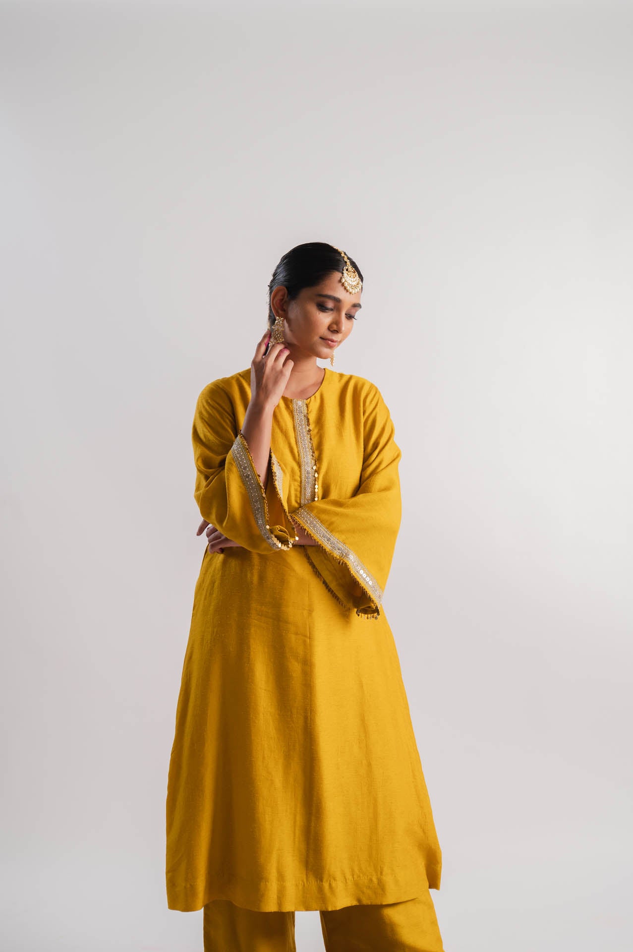 Mustard Bell Sleeved Kurta Set