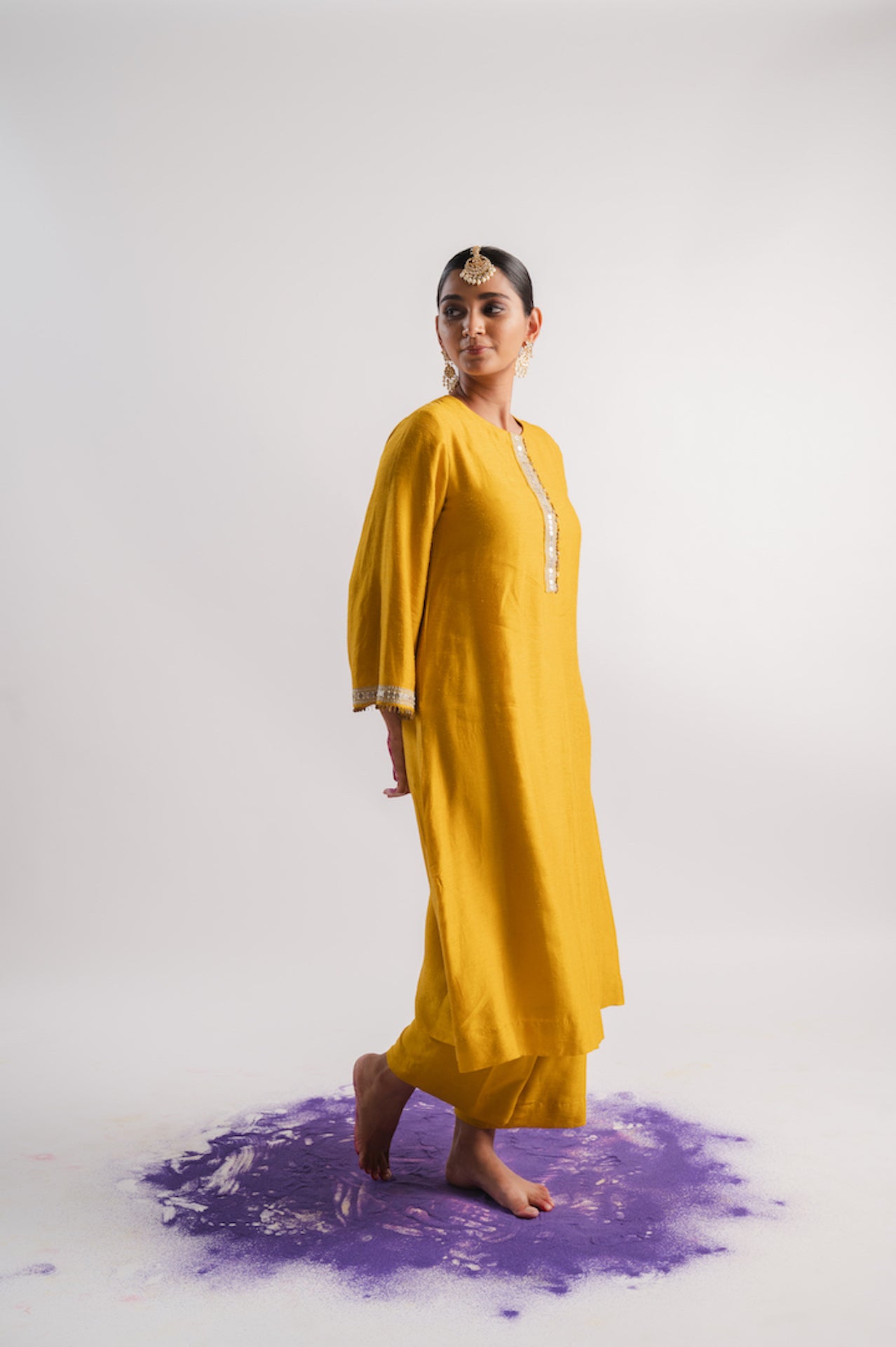 Mustard Bell Sleeved Kurta Set