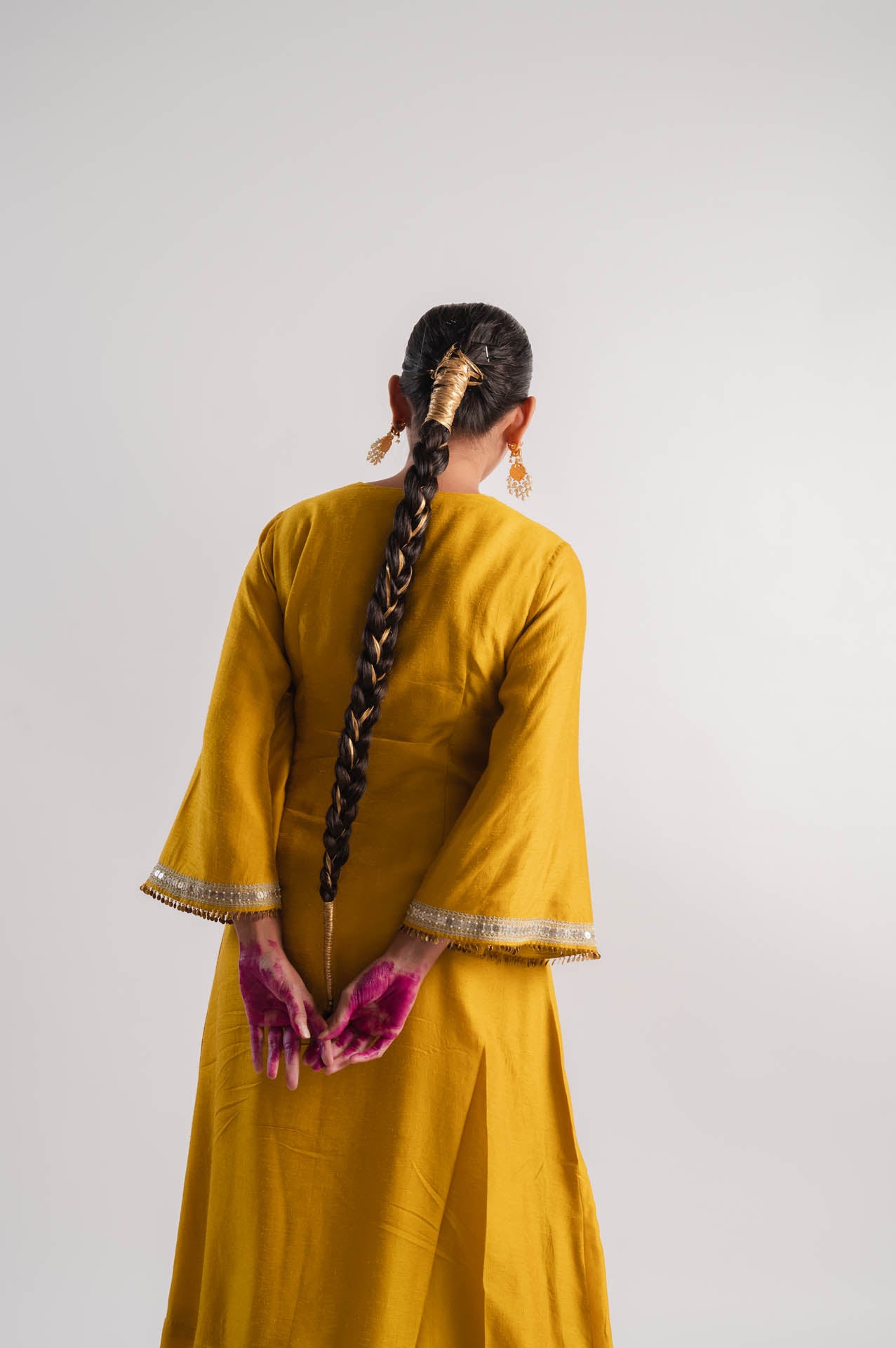 Mustard Bell Sleeved Kurta Set