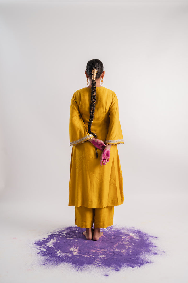 Mustard Bell Sleeved Kurta Set