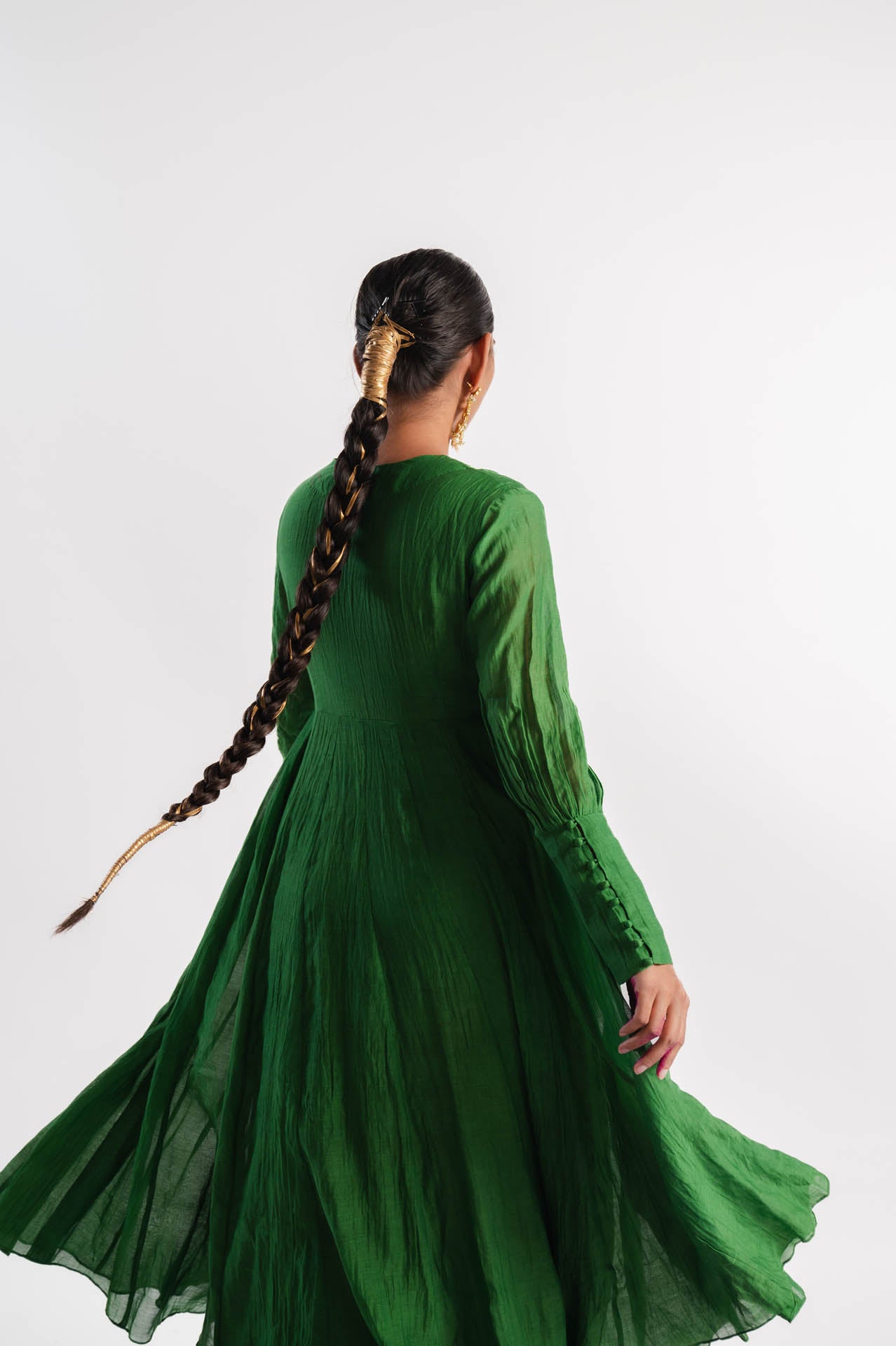 Green Chanderi Dress With Tissue Inner