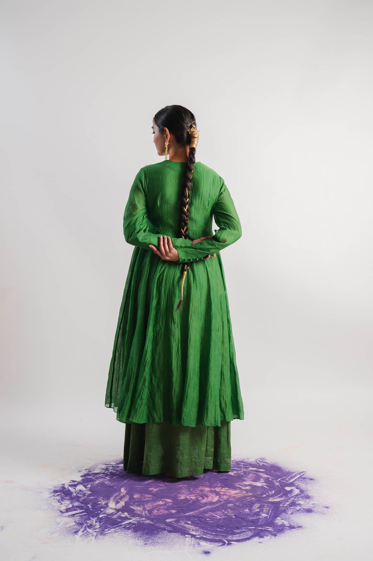 Green Chanderi Dress With Tissue Inner