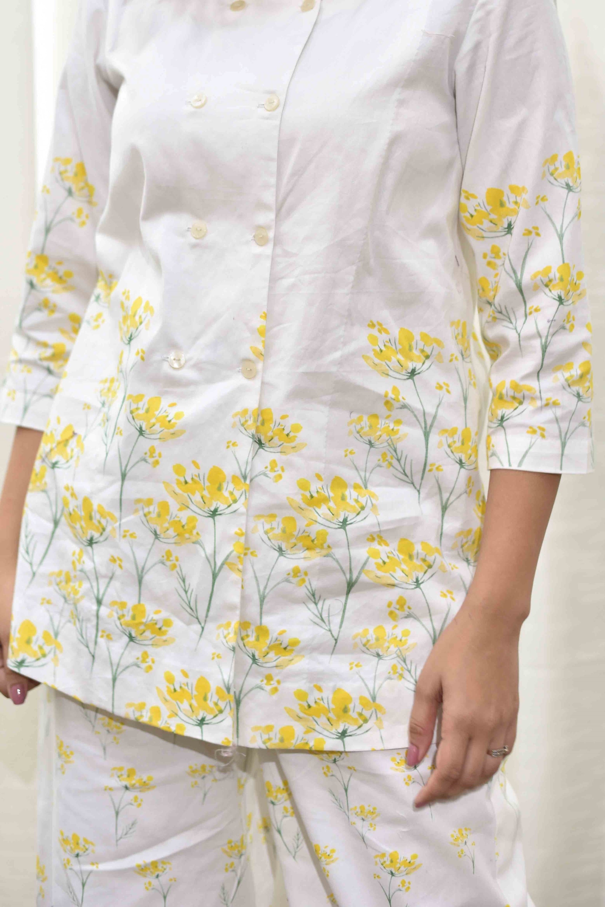 Off-White And Yellow Floral Co-ord Set