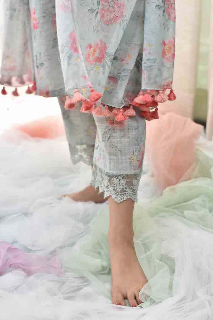 Sea Green Floral Mul Printed Chunni