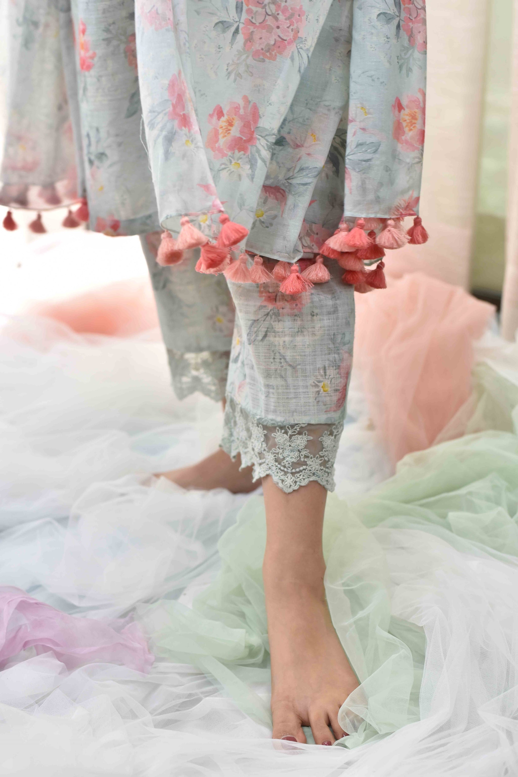 Sea Green Printed Kurta With Pants