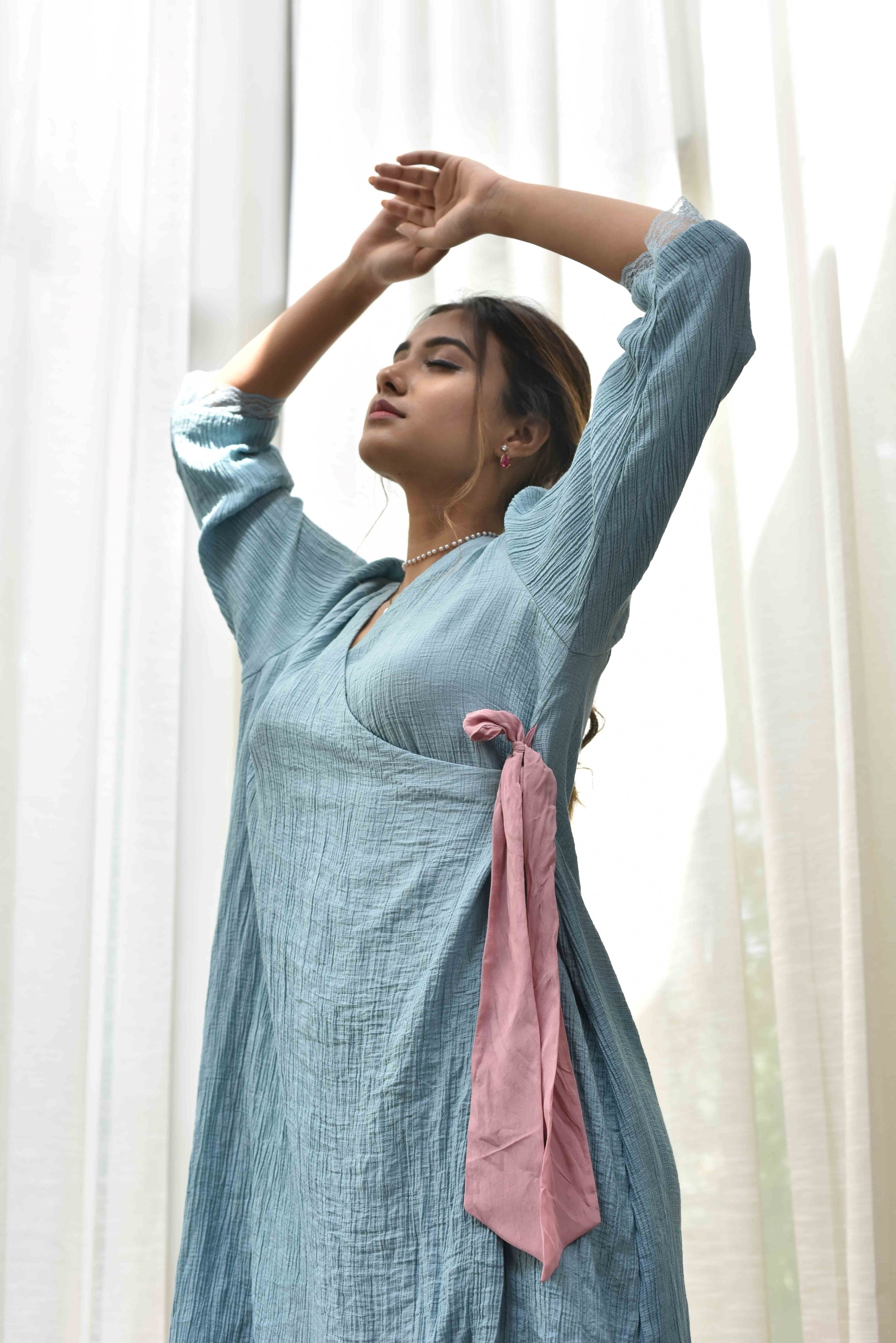 Powder Blue Overlap Top With Pants