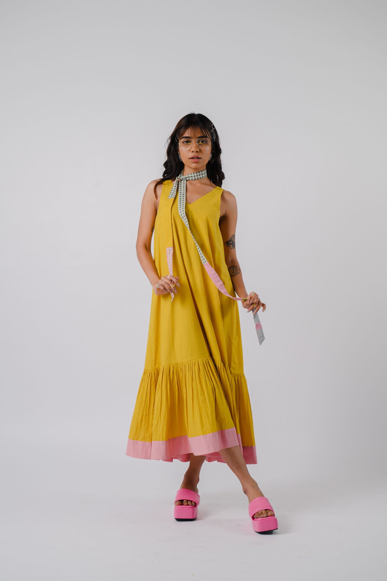 Yellow Sleeveless Tiered Dress