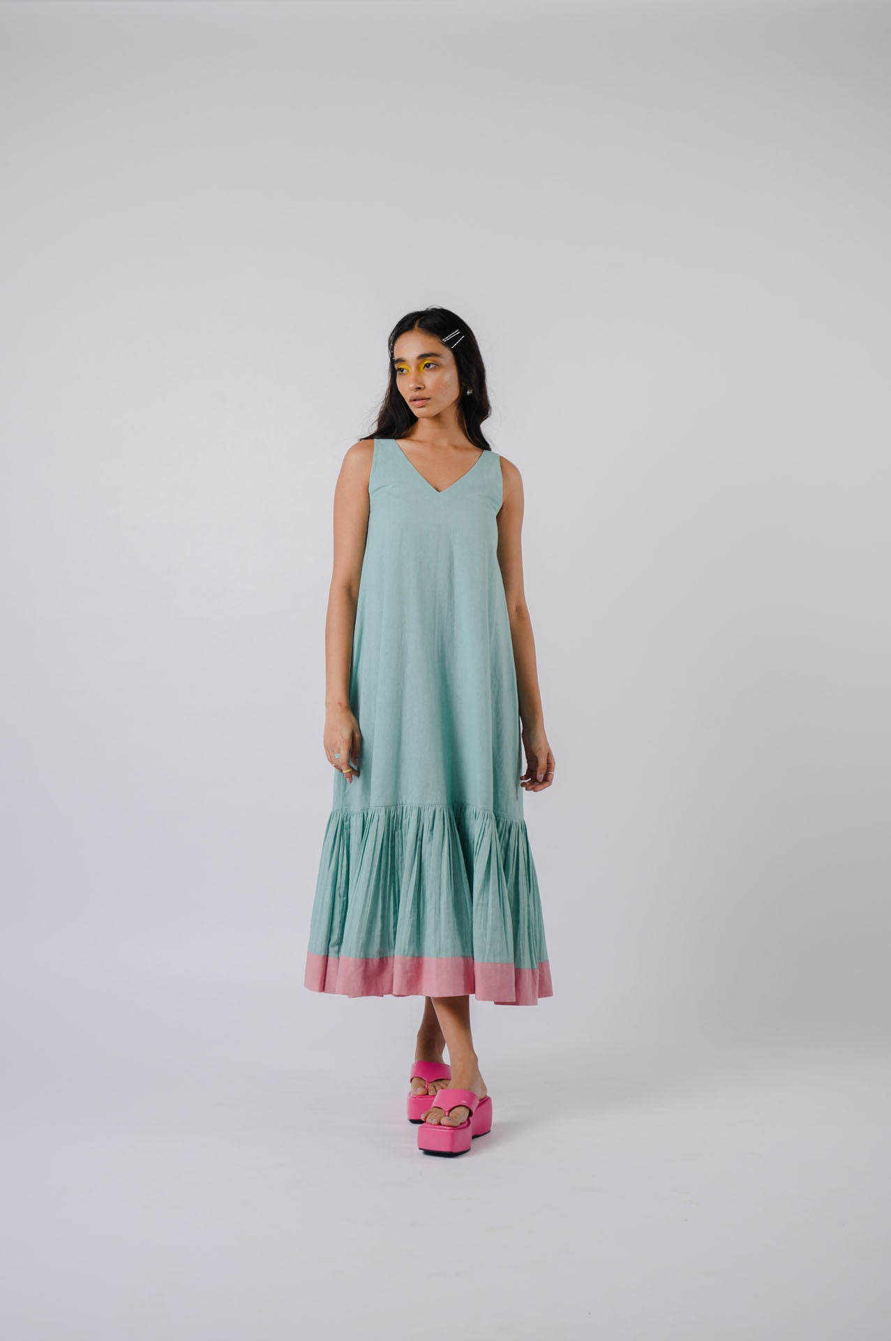 Sea Green sleeveless tiered dress