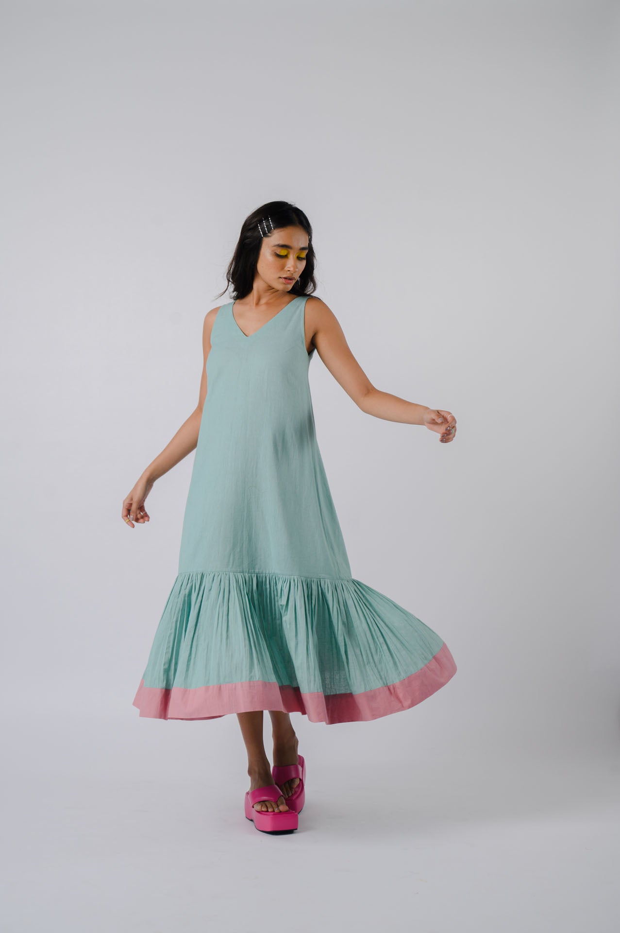Sea Green sleeveless tiered dress