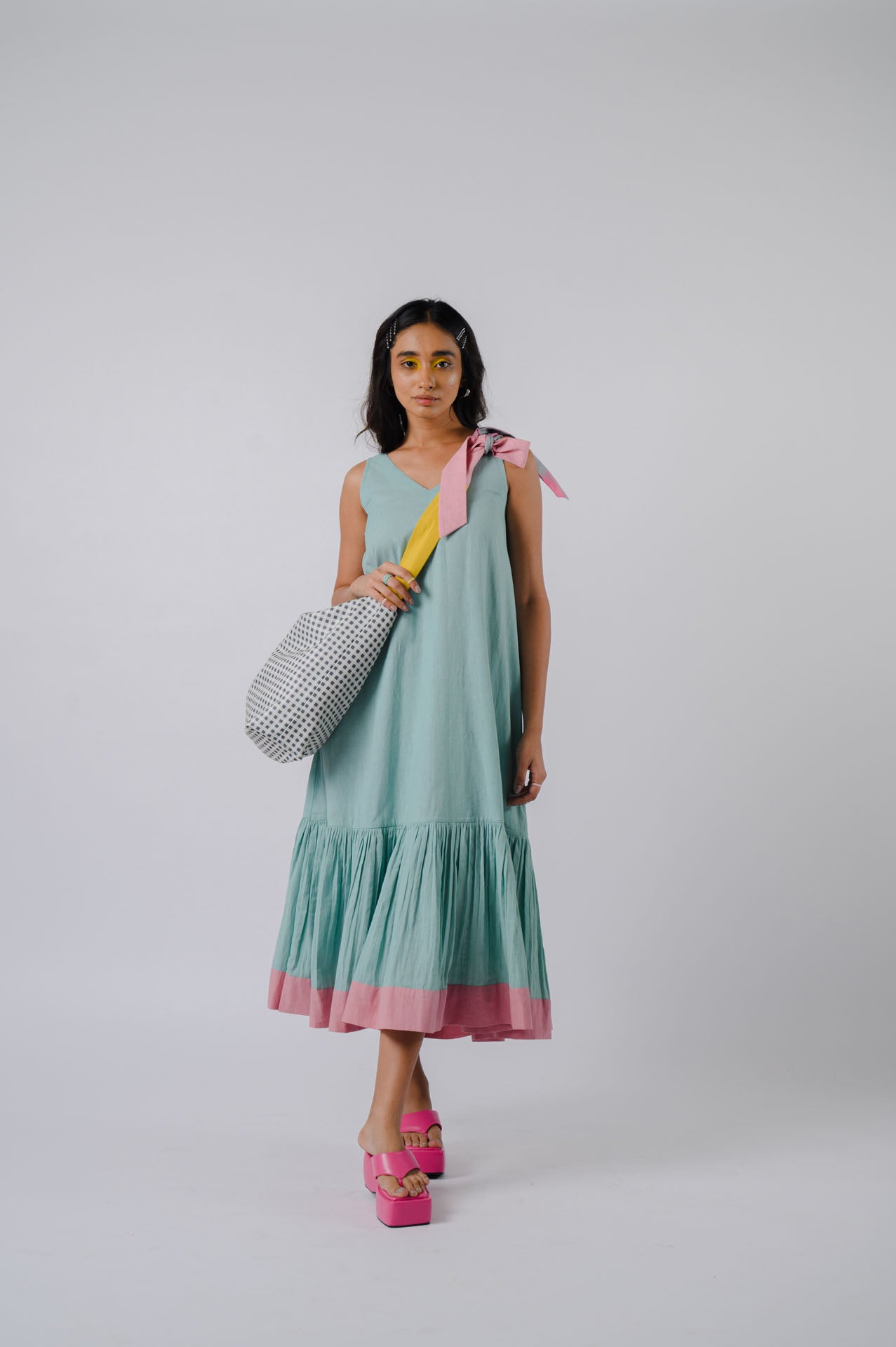 Sea Green sleeveless tiered dress