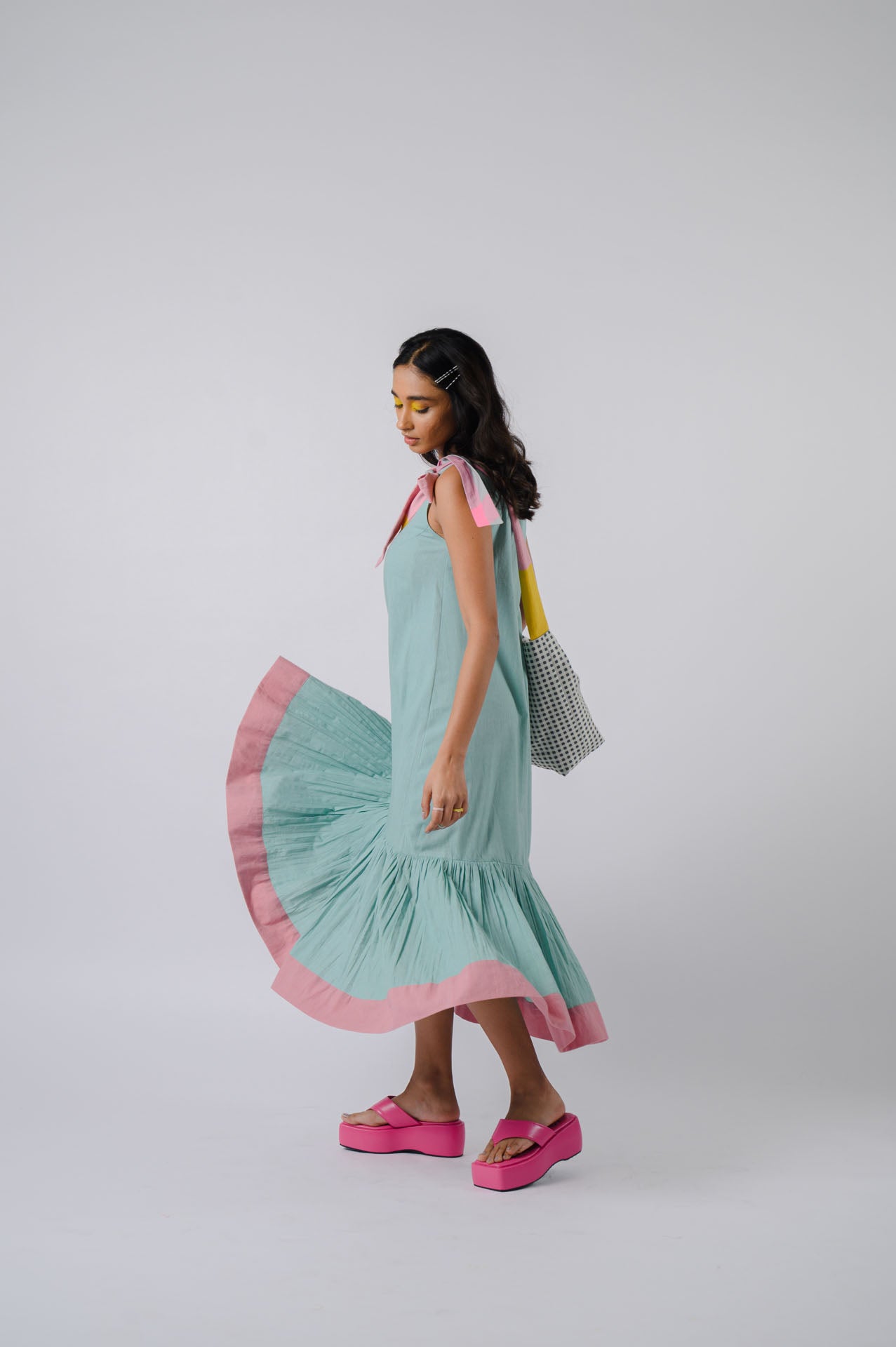 Sea Green sleeveless tiered dress