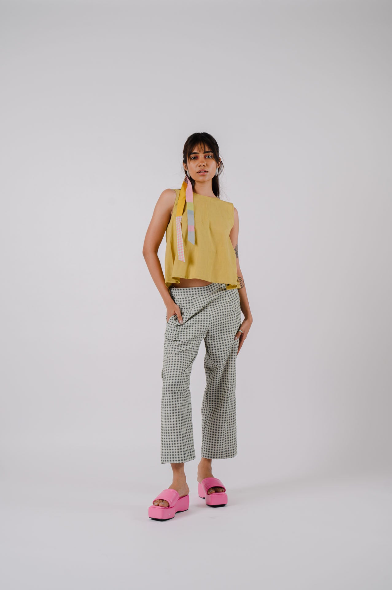 Black and white small checkered pants