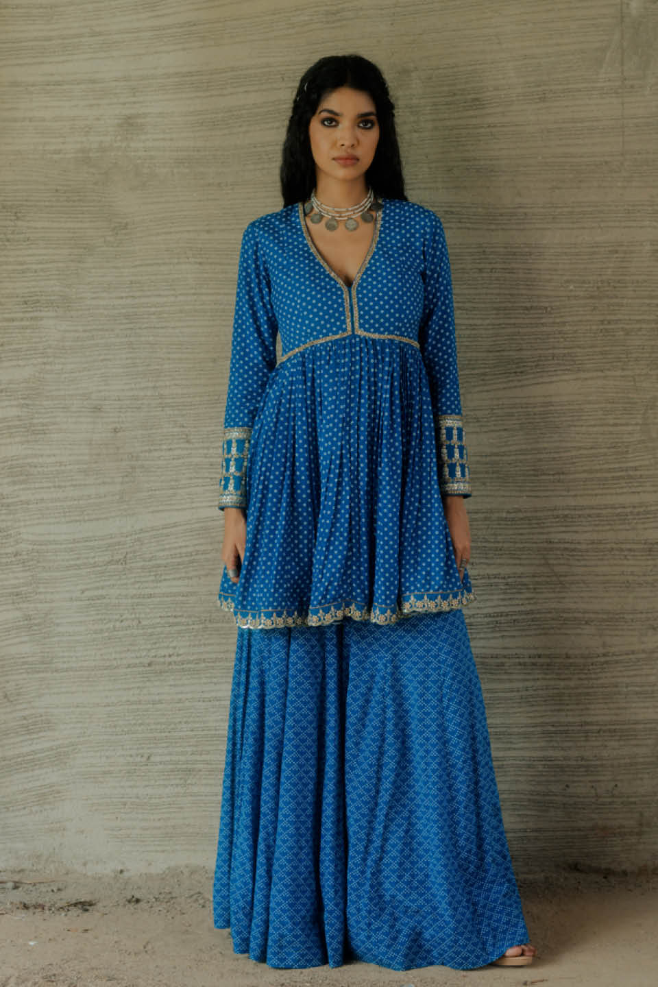 Blue Multi Print Sharara Set