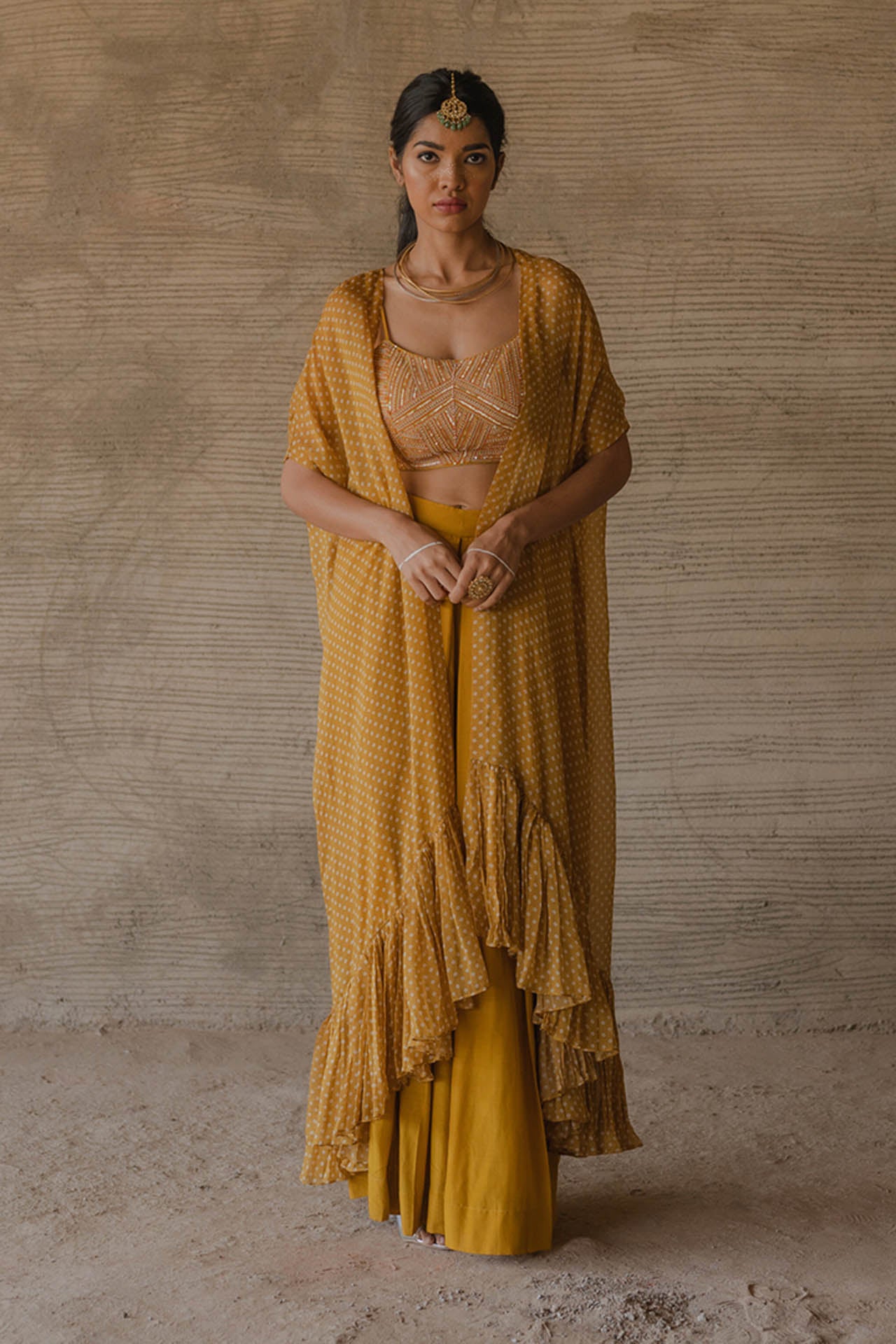 Mustard Organza Cape Set