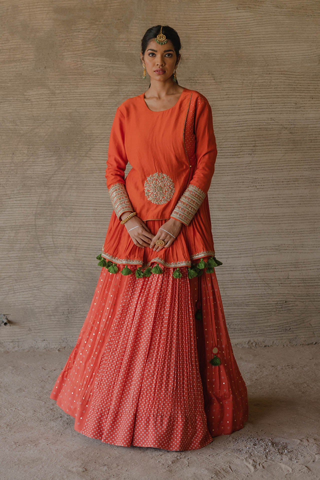 Orange Peplum Lehenga Set