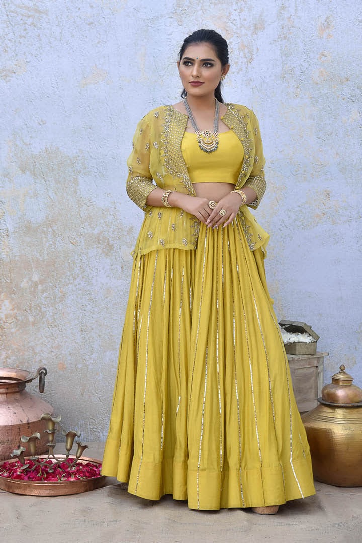 Yellow Organza Jacket Set